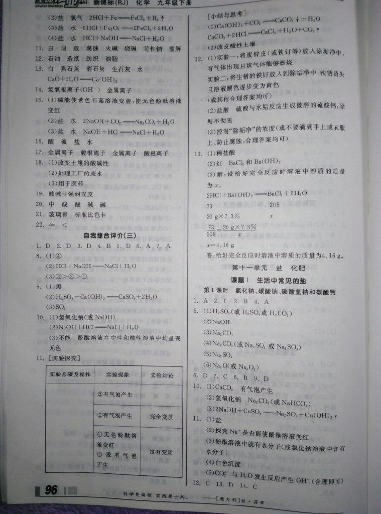 2015年全品作业本九年级化学下册人教版答案精英家教网