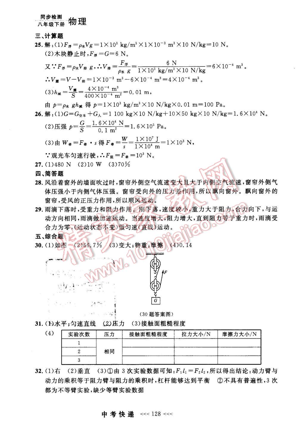 2016年中考快遞同步檢測八年級物理下冊人教版 第32頁