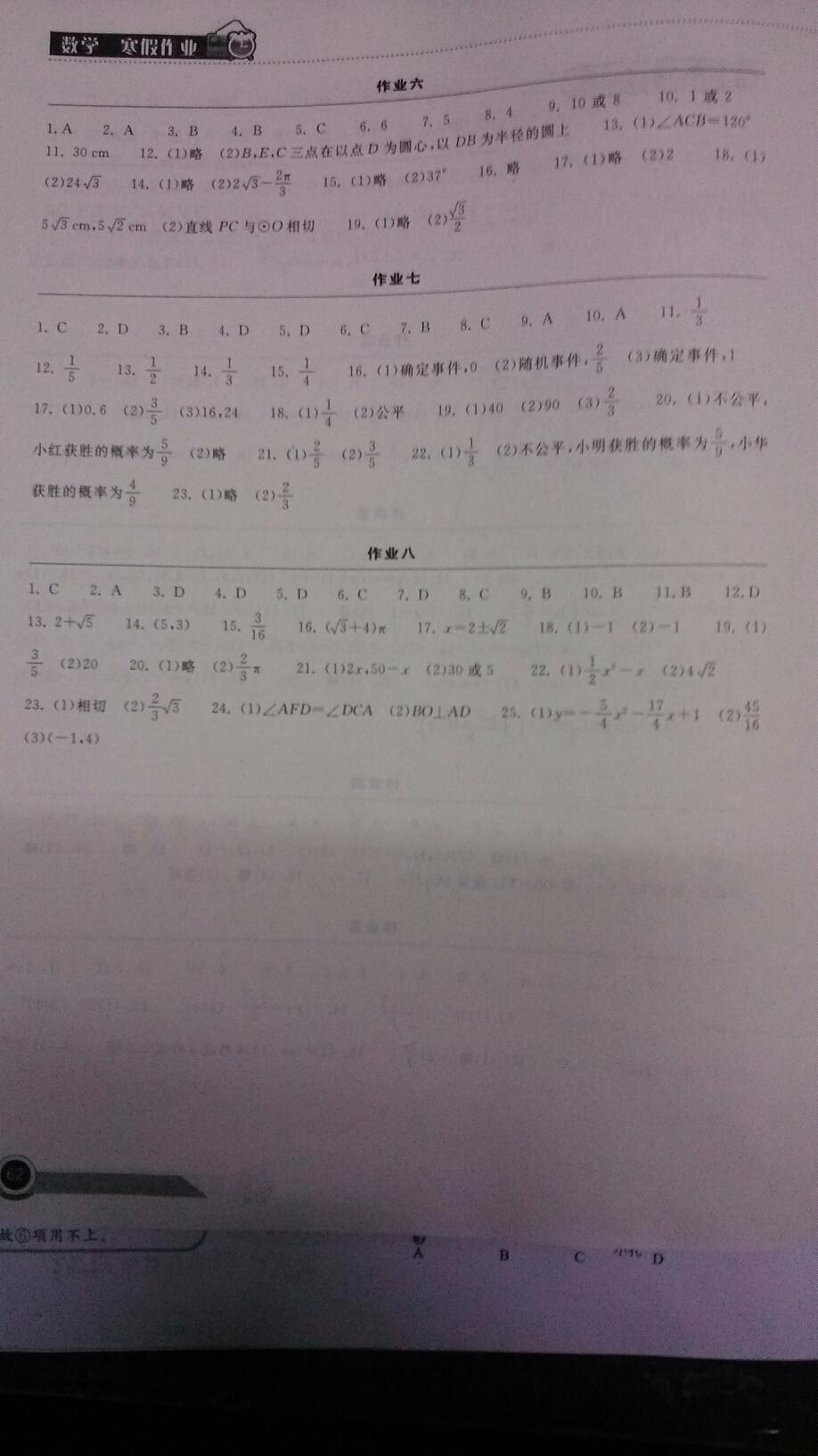 2015年长江作业本寒假作业九年级数学 第4页