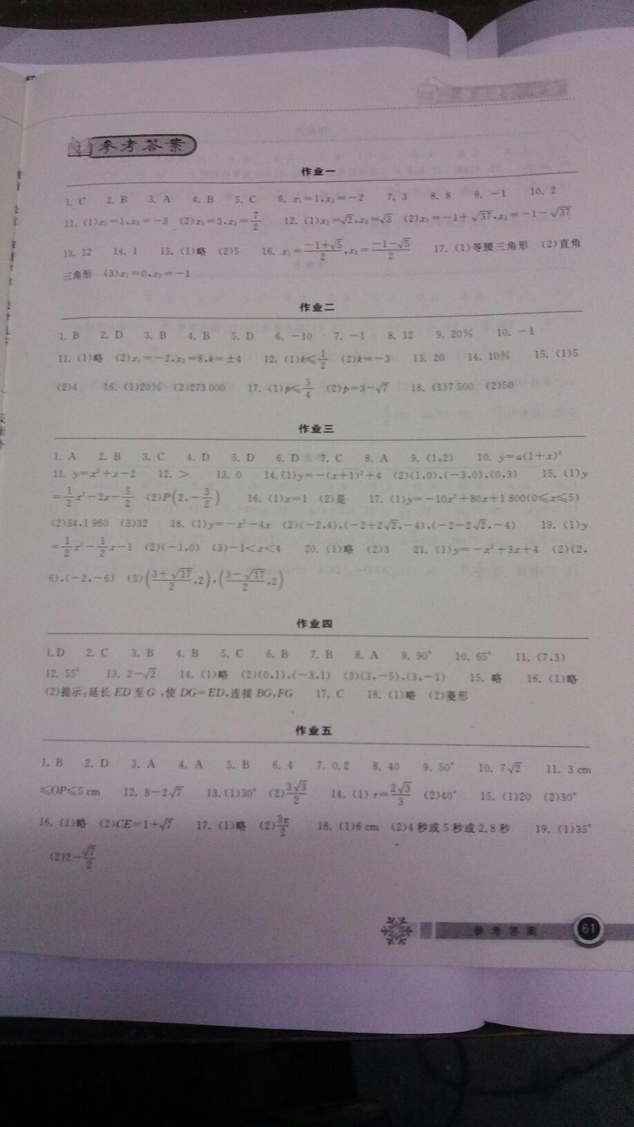 2015年长江作业本寒假作业九年级数学 第3页