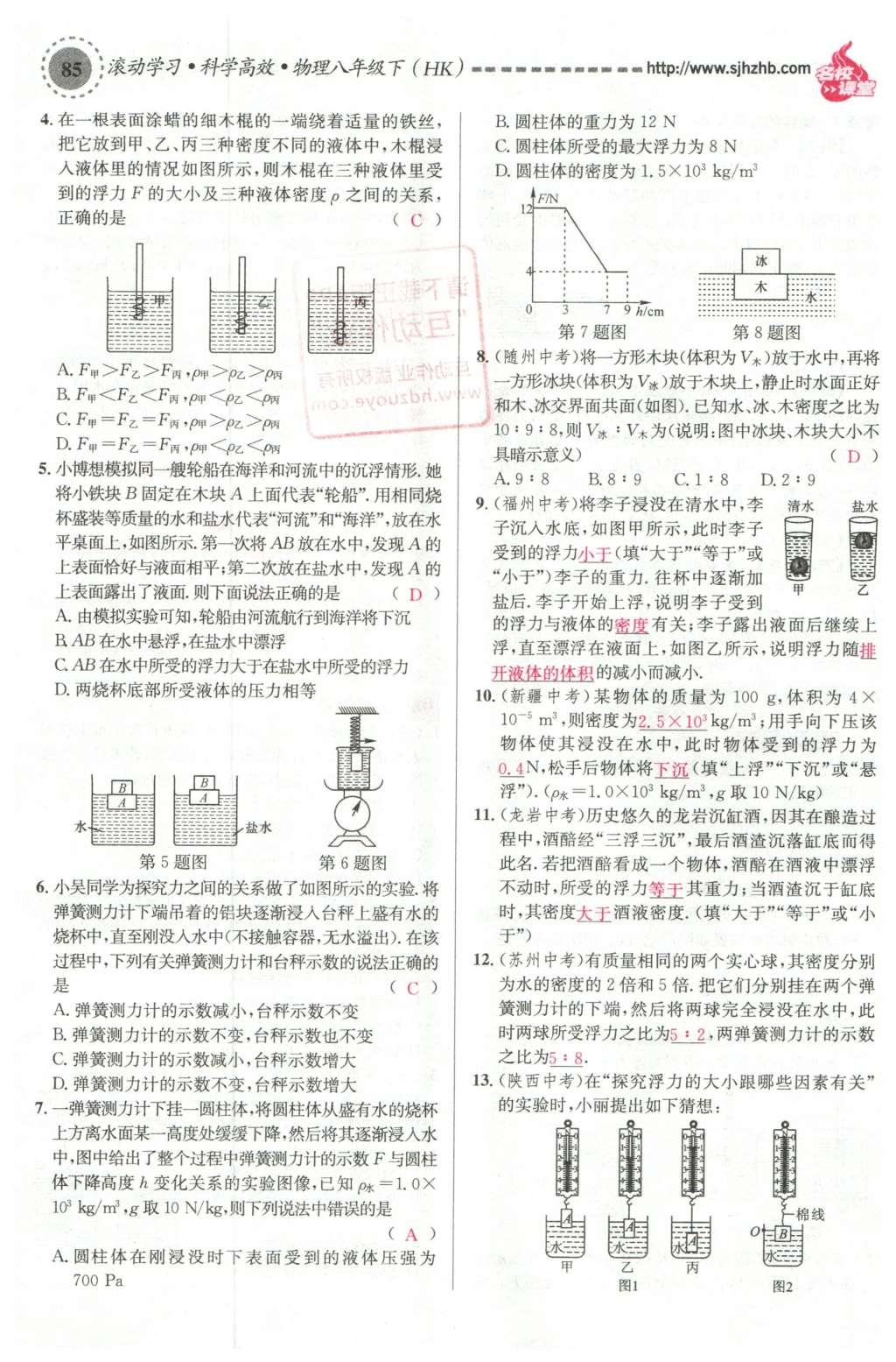 2016年名校課堂滾動學習法八年級物理下冊滬科版 期末復習第44頁