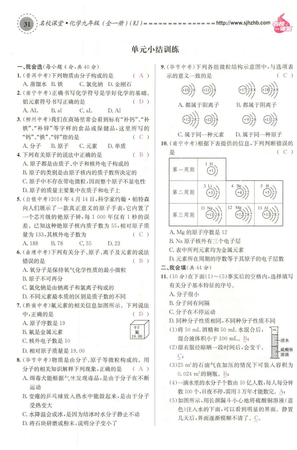 2015年名校課堂滾動(dòng)學(xué)習(xí)法九年級(jí)化學(xué)全一冊(cè)人教版云南專版 第三單元 物質(zhì)構(gòu)成的奧秘第97頁