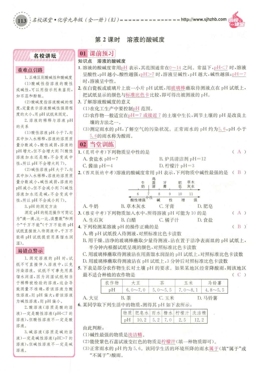 2015年名校課堂滾動學(xué)習(xí)法九年級化學(xué)全一冊人教版云南專版 第十單元 酸和堿第143頁