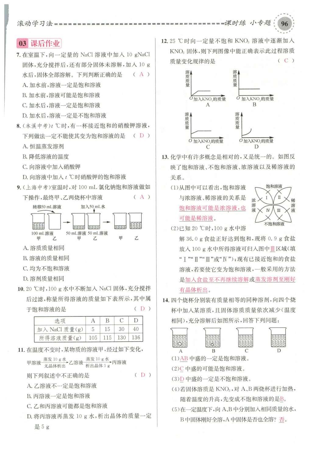 2015年名校課堂滾動學習法九年級化學全一冊人教版云南專版 第九單元 溶液第126頁