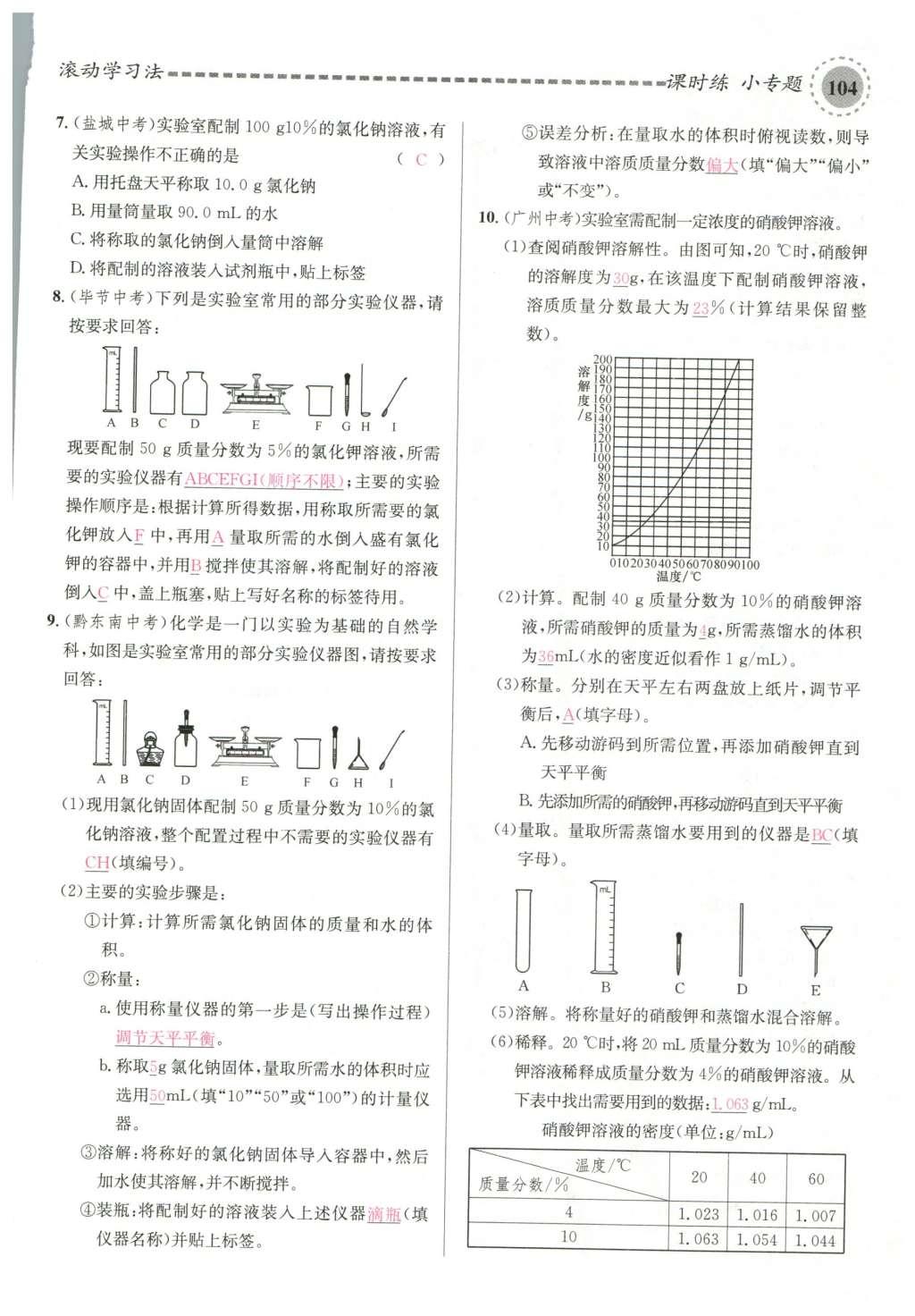 2015年名校課堂滾動(dòng)學(xué)習(xí)法九年級(jí)化學(xué)全一冊(cè)人教版云南專版 第九單元 溶液第134頁(yè)