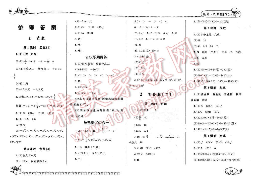 2016年天天100分优化作业本六年级数学下册人教版 第1页