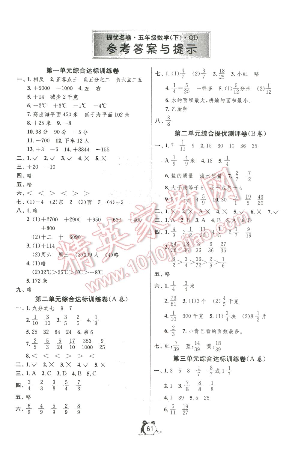 2016年名牌牛皮卷提優(yōu)名卷五年級數(shù)學(xué)下冊青島版 第1頁