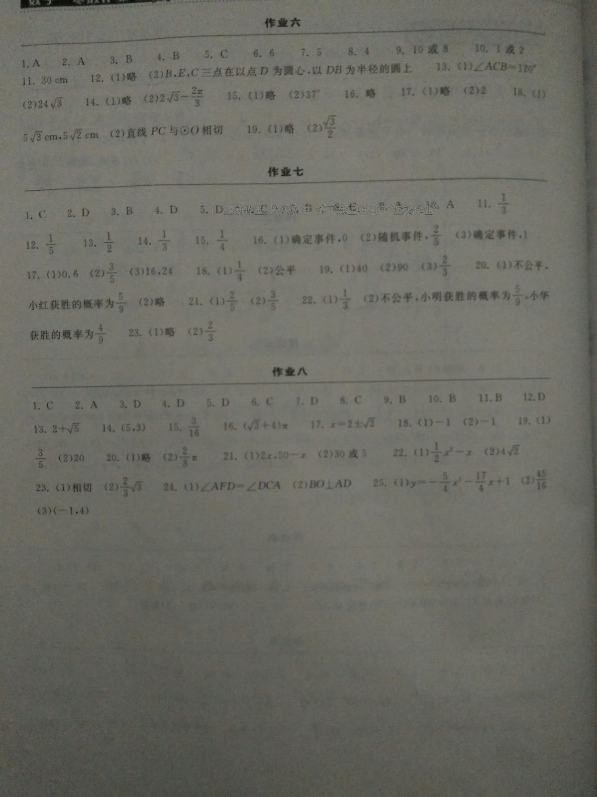 2015年长江作业本寒假作业九年级数学 第8页