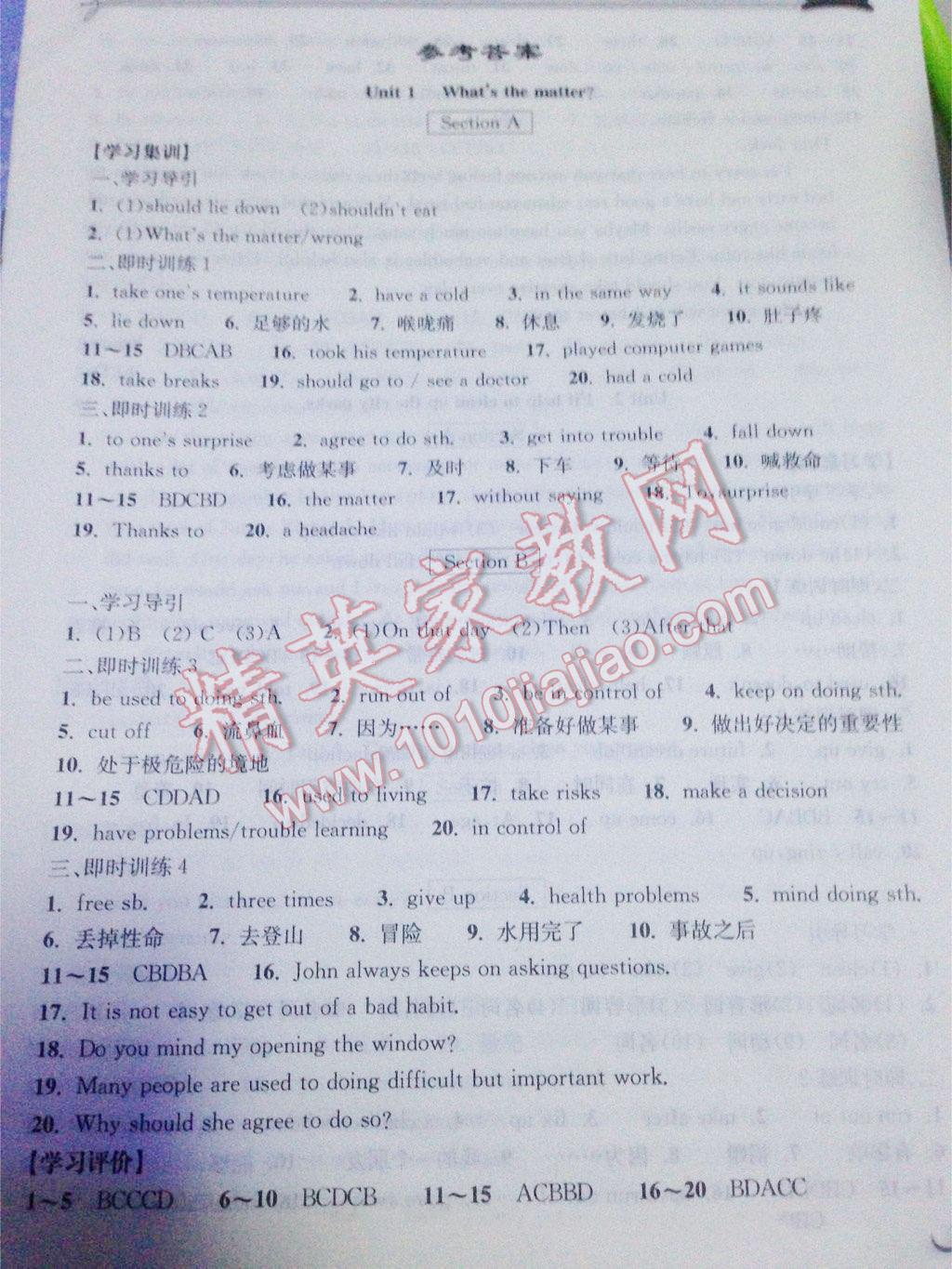 2014年长江作业本同步练习册八年级英语下册人教版 第44页