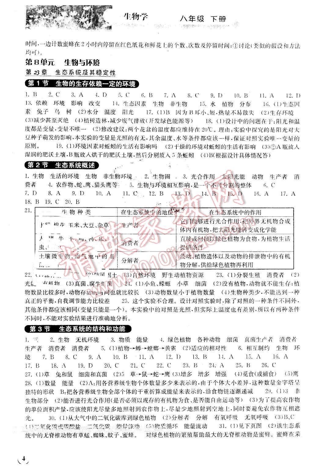 2016年長(zhǎng)江作業(yè)本同步練習(xí)冊(cè)八年級(jí)生物學(xué)下冊(cè)北師大版 第4頁(yè)