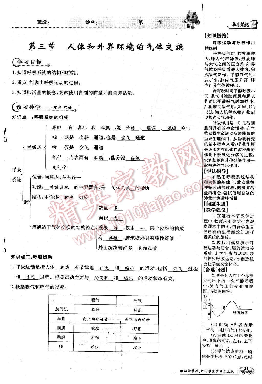 2016年金太陽導(dǎo)學(xué)案七年級(jí)生物下冊(cè)蘇教版 第21頁