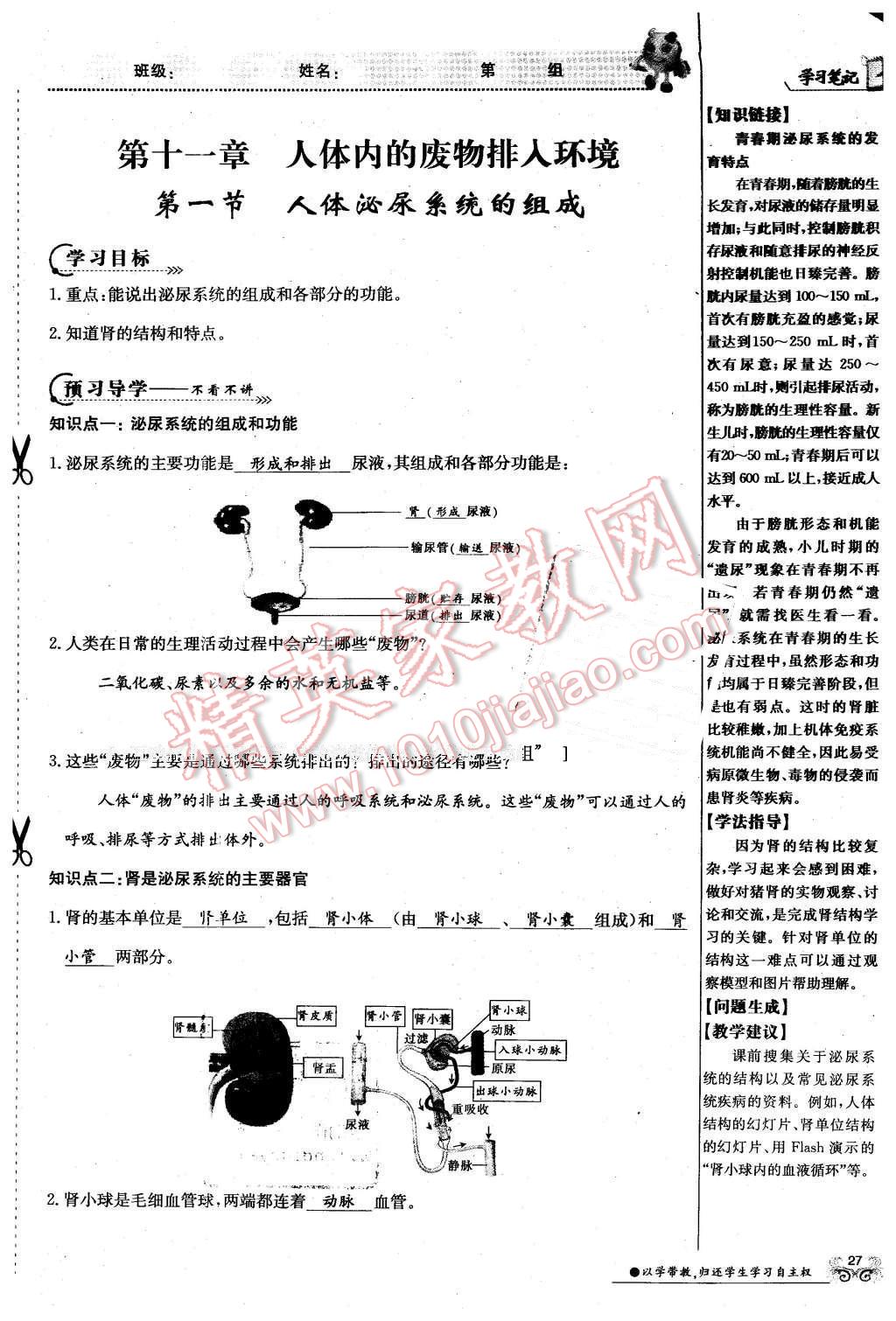 2016年金太陽導學案七年級生物下冊蘇教版 第27頁