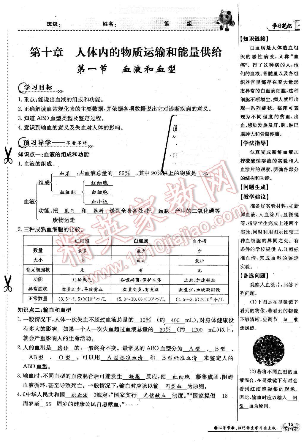 2016年金太陽導(dǎo)學(xué)案七年級生物下冊蘇教版 第15頁