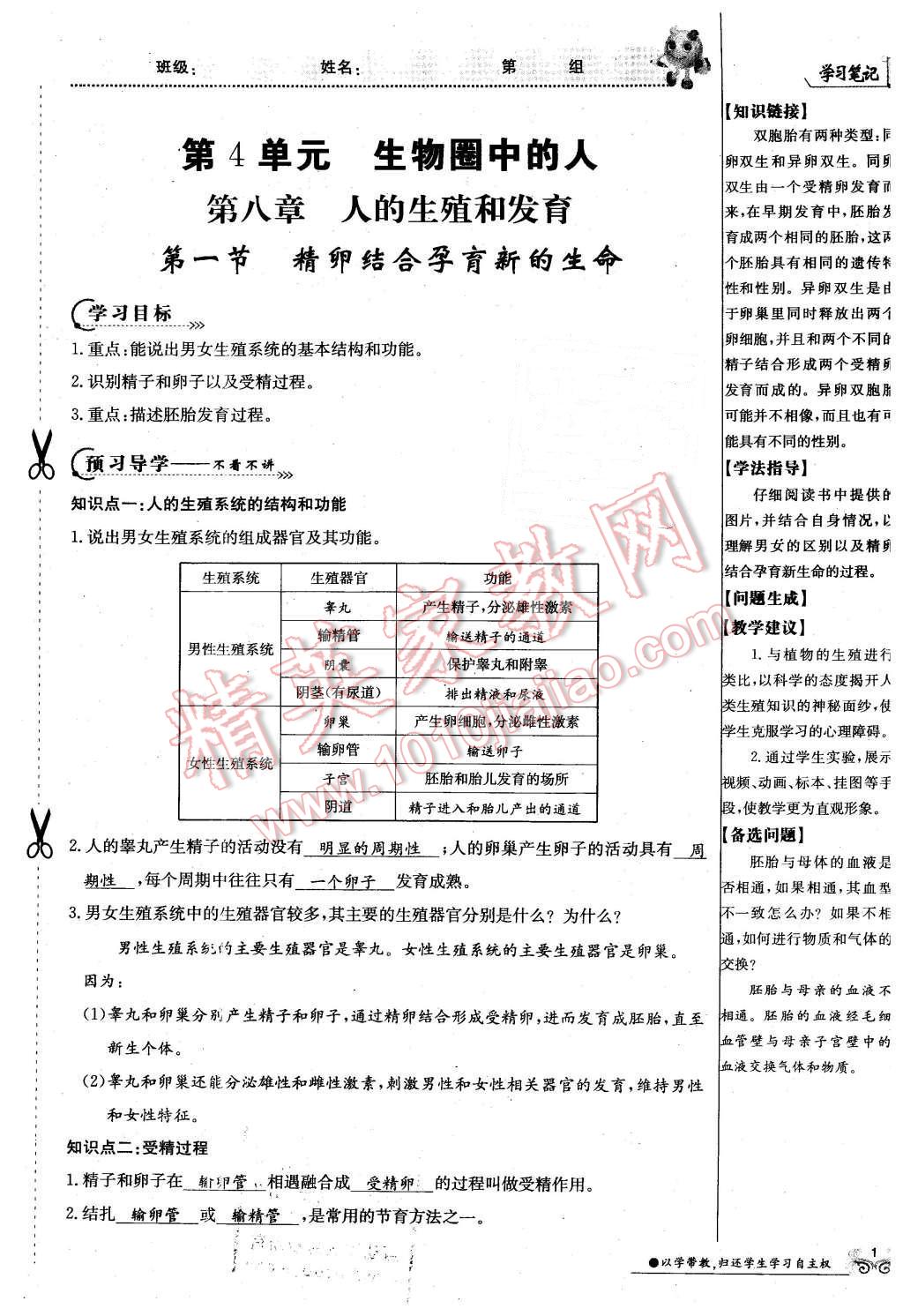 2016年金太陽(yáng)導(dǎo)學(xué)案七年級(jí)生物下冊(cè)蘇教版 第1頁(yè)