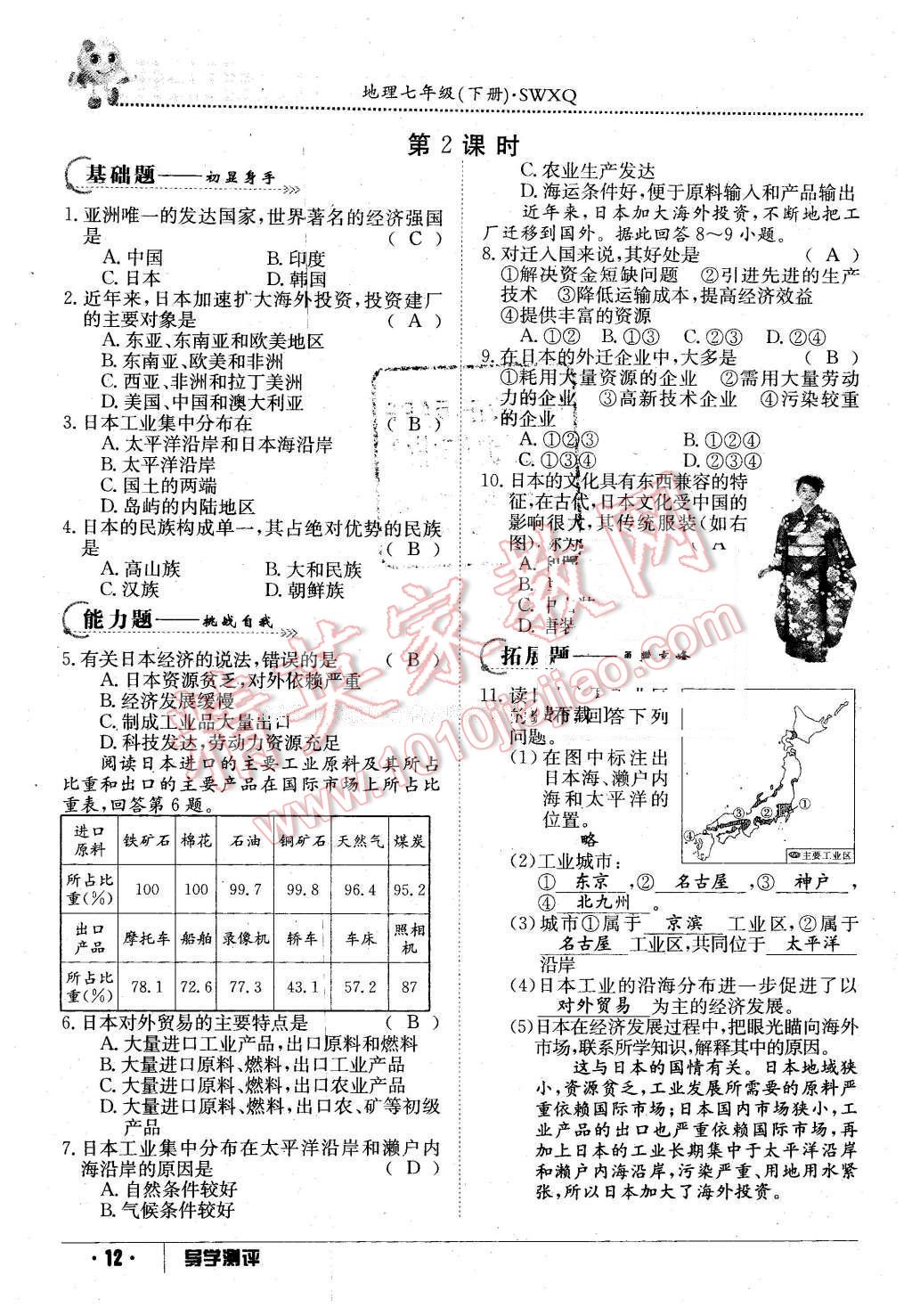 2016年金太陽導(dǎo)學案七年級地理下冊商務(wù)星球版 第12頁