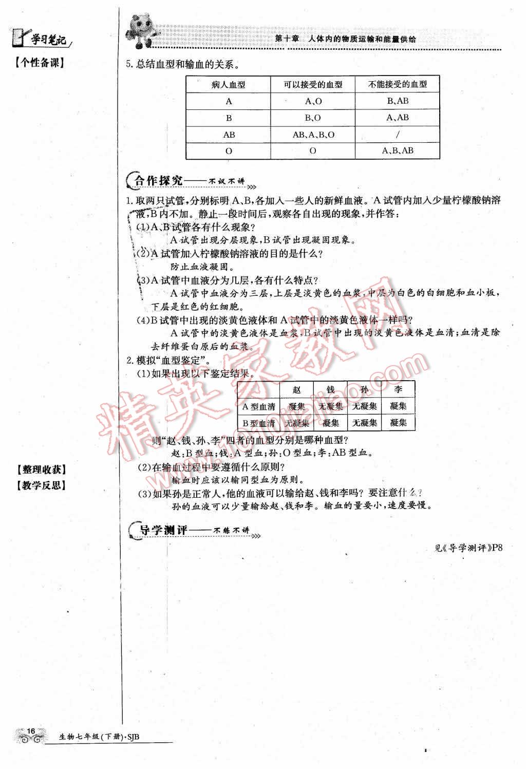 2016年金太陽導學案七年級生物下冊蘇教版 第16頁