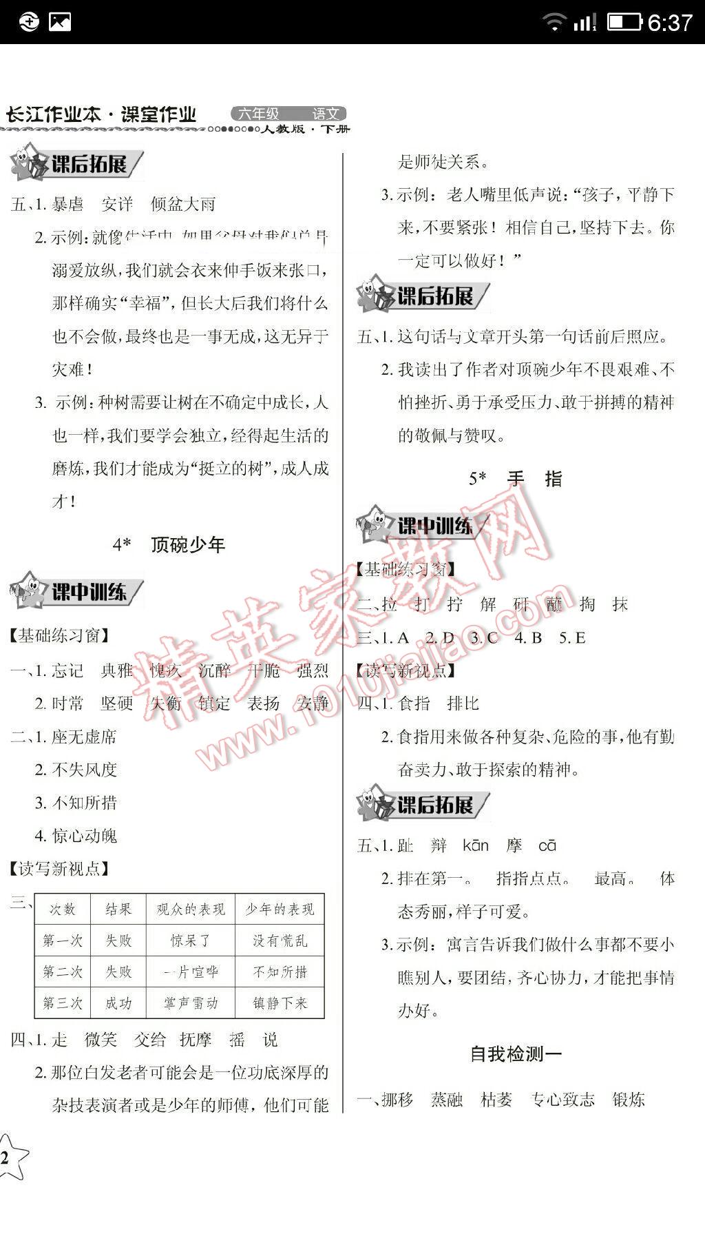 2014年长江作业本同步练习册六年级语文下册人教版 第13页