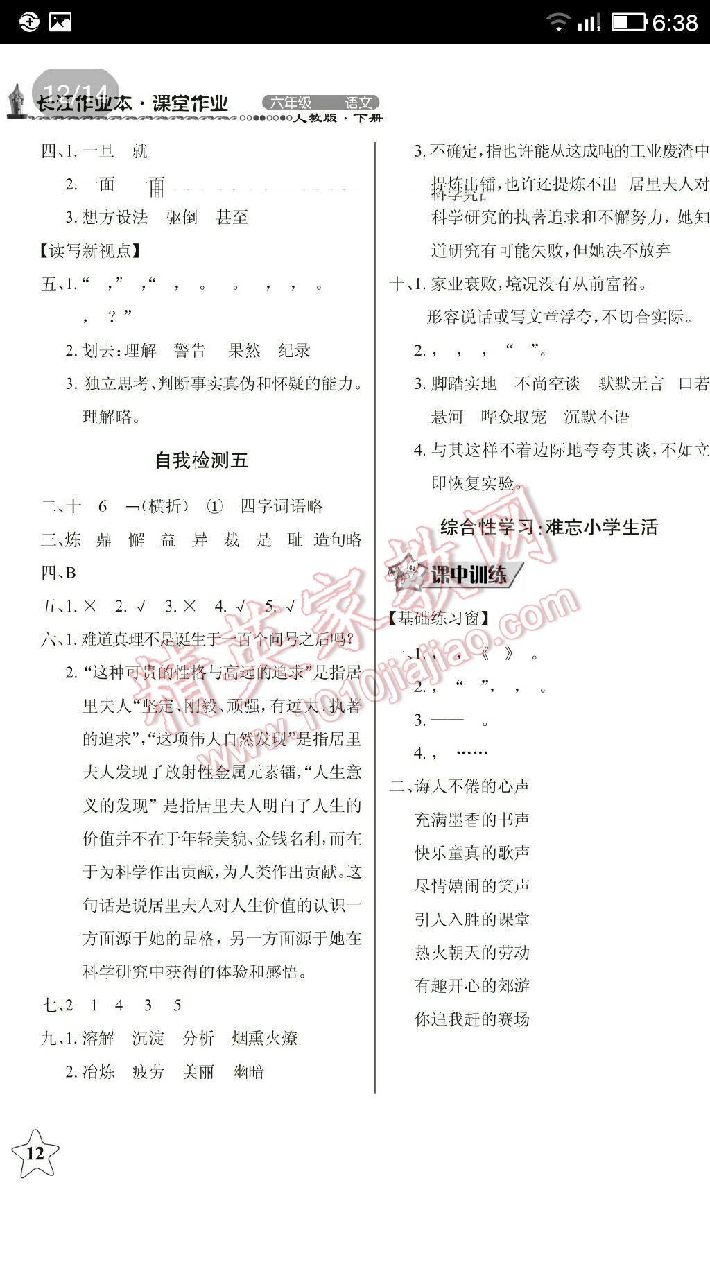 2014年長(zhǎng)江作業(yè)本同步練習(xí)冊(cè)六年級(jí)語(yǔ)文下冊(cè)人教版 第3頁(yè)