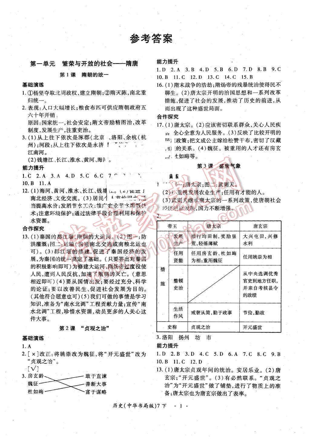 2016年一课一案创新导学七年级历史下册中华书局版 第1页