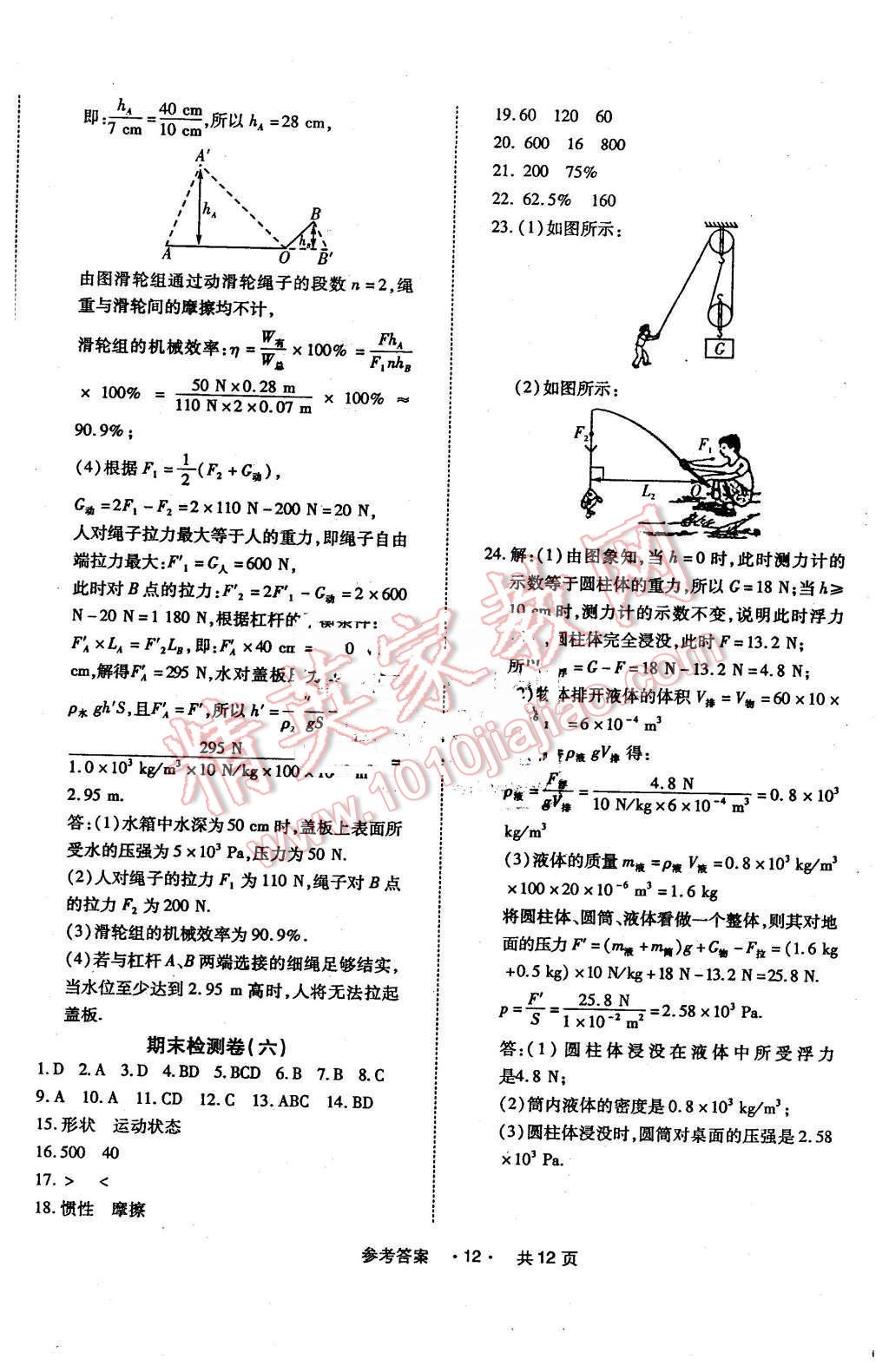 2016年一学通状元大考卷八年级物理下册人教版 第12页