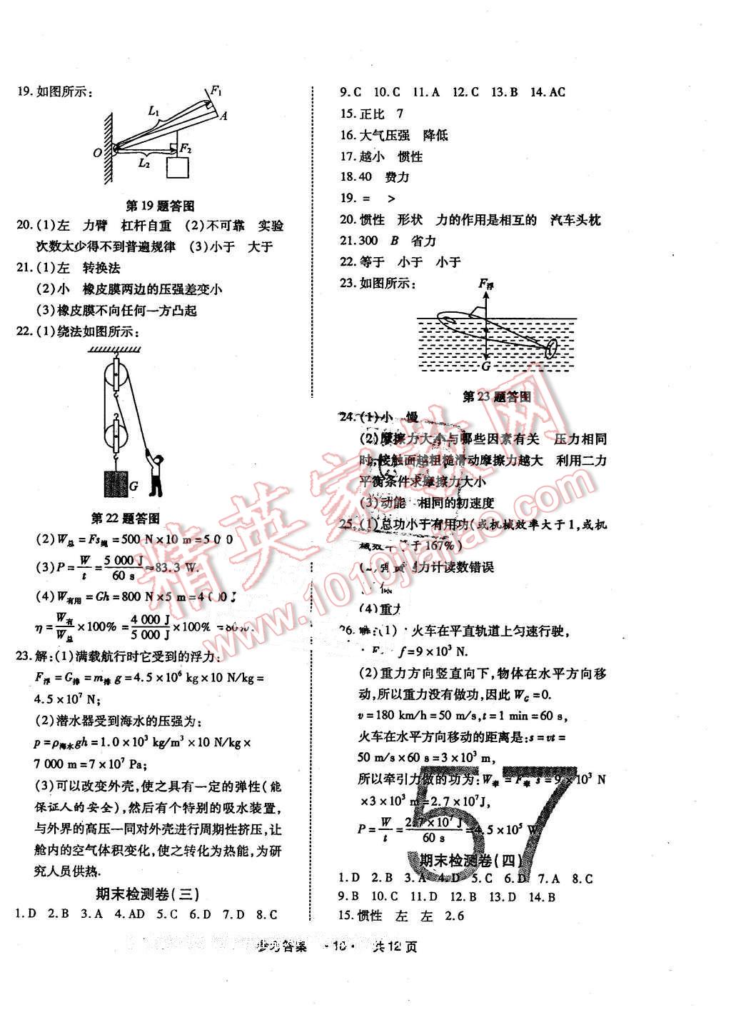 2016年一学通状元大考卷八年级物理下册人教版 第10页