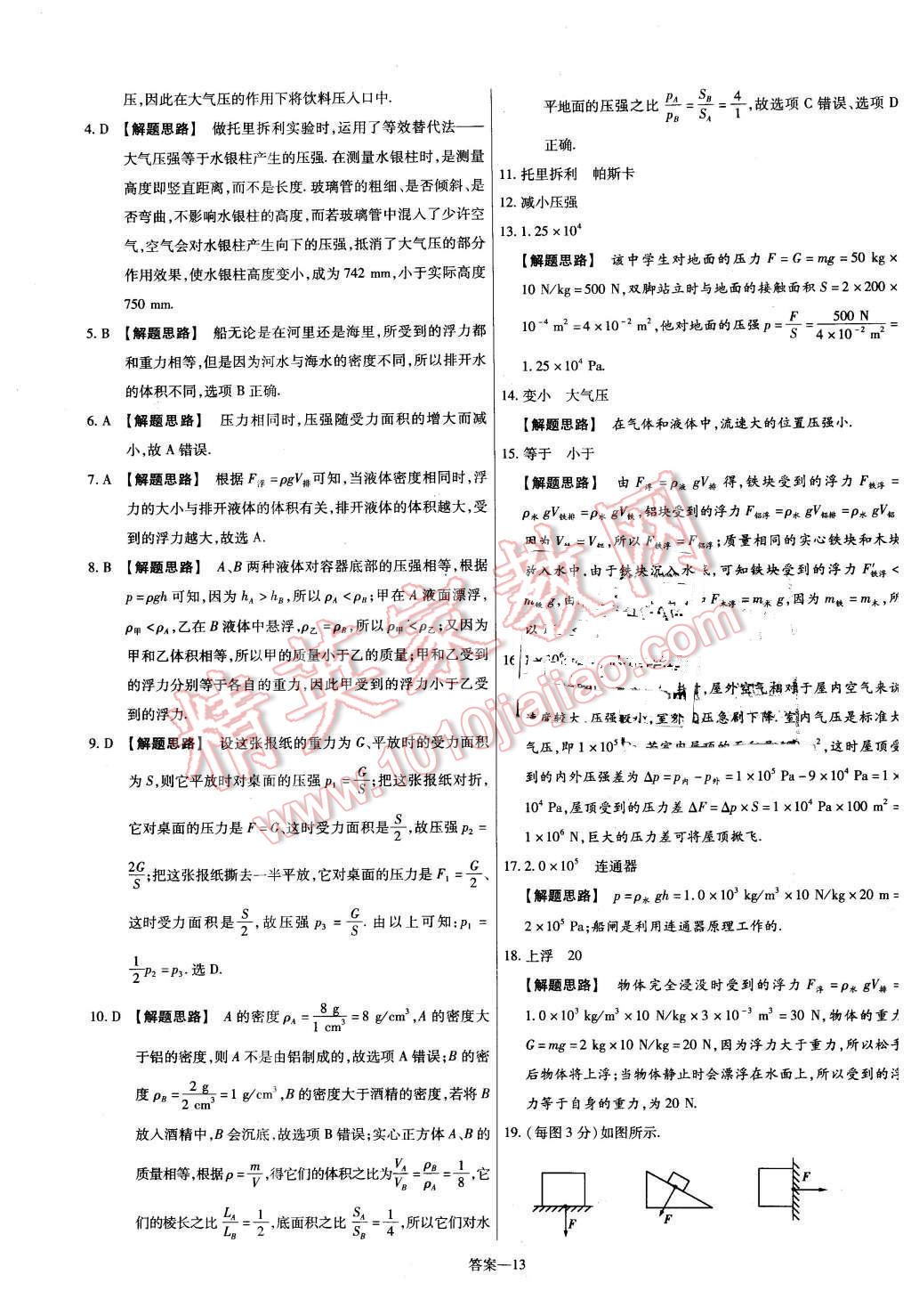 2016年金考卷活頁(yè)題選八年級(jí)物理下冊(cè)蘇科版 第13頁(yè)