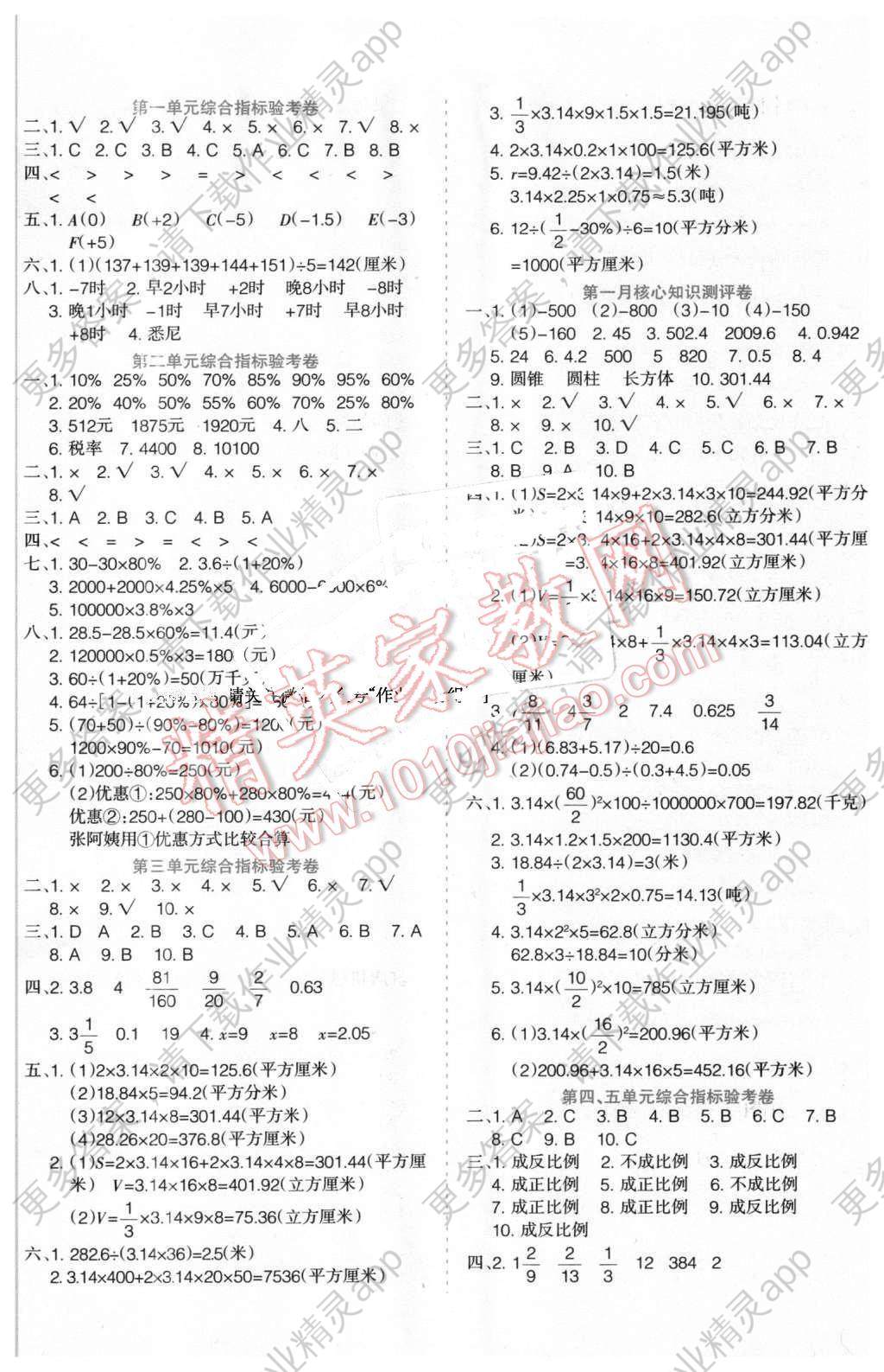 2015年金种子领航考卷六年级数学下册人教版