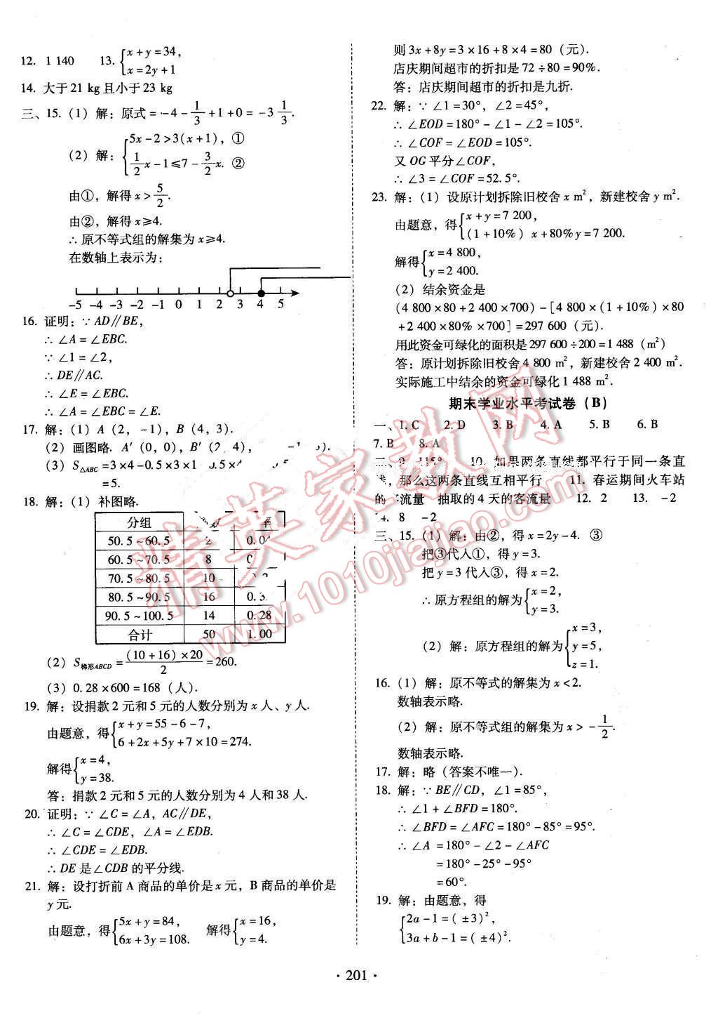 2016年云南省标准教辅优佳学案七年级数学下册人教版答案精英家教网