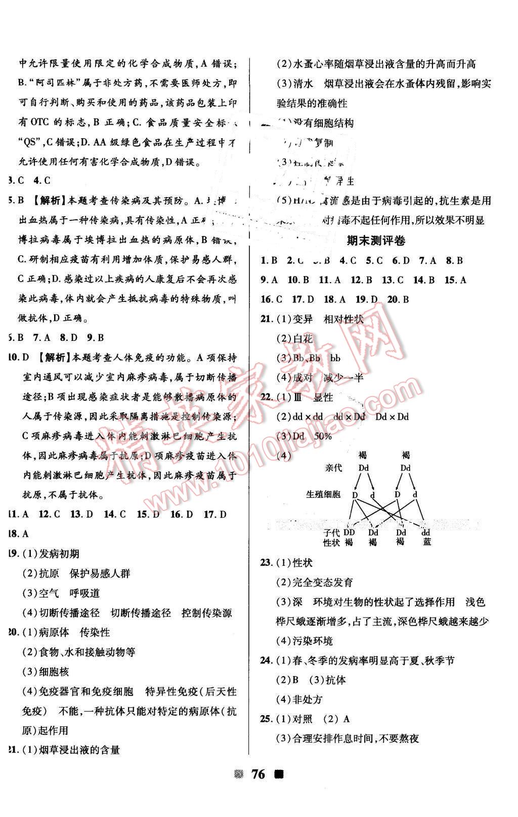 2016年優(yōu)加全能大考卷八年級生物下冊人教版 第8頁