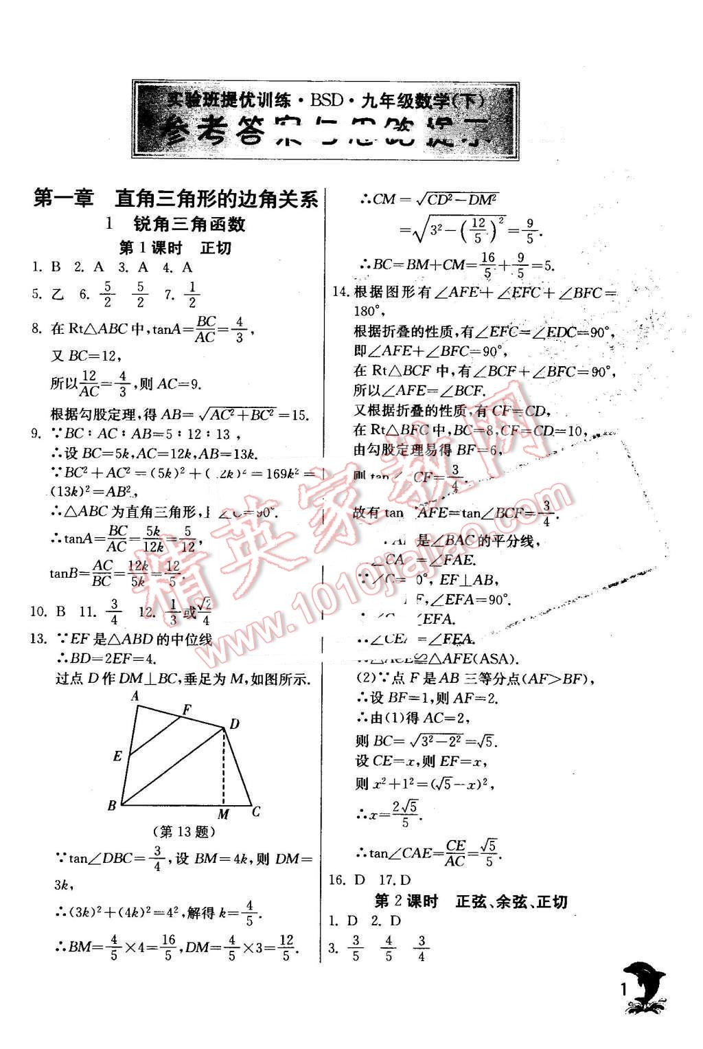 2016年實(shí)驗(yàn)班提優(yōu)訓(xùn)練九年級(jí)數(shù)學(xué)下冊(cè)北師大版 第1頁(yè)