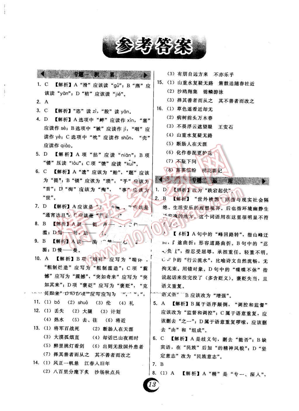 2016年北大綠卡九年級語文下冊蘇教版 中考真題精練答案第31頁