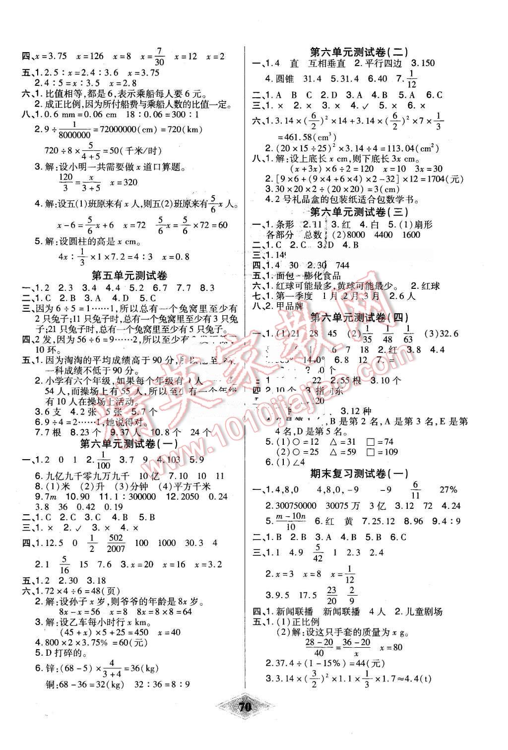 2016年黄冈新思维培优考王单元加期末卷六年级数学下册人教版 第2页