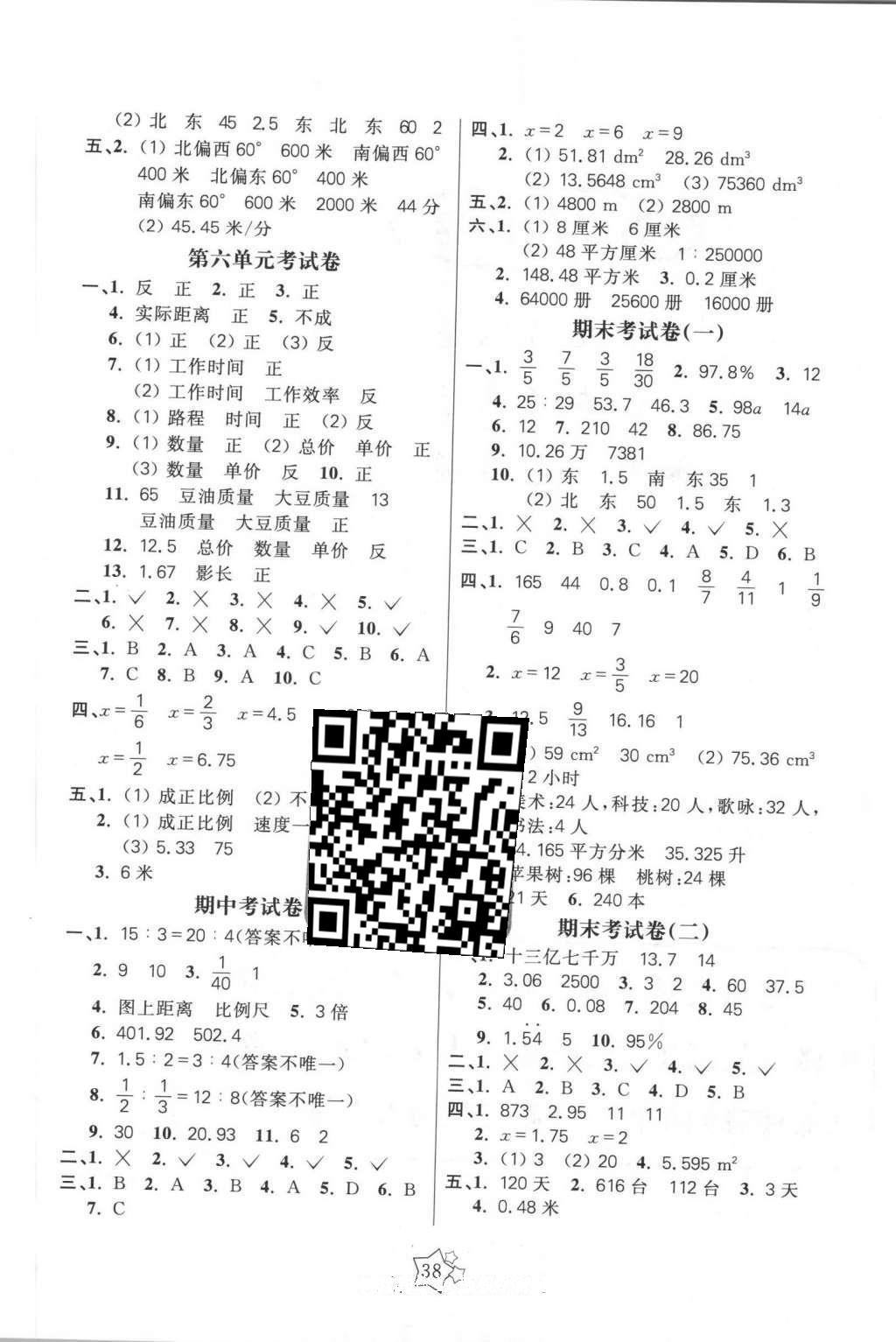 2016年100分闖關(guān)課時作業(yè)六年級數(shù)學(xué)下冊蘇教版 單元測評卷答案第6頁