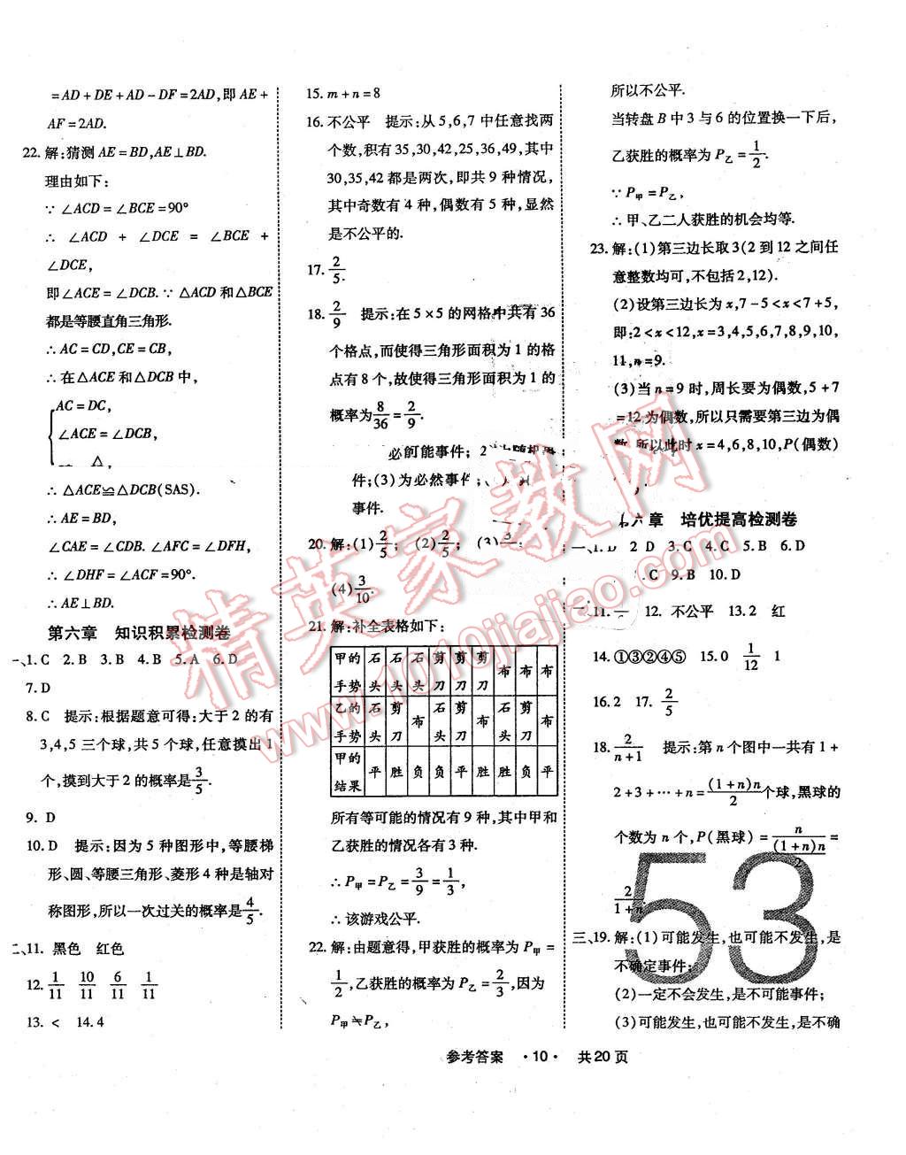 2016年一学通状元大考卷七年级数学下册北师