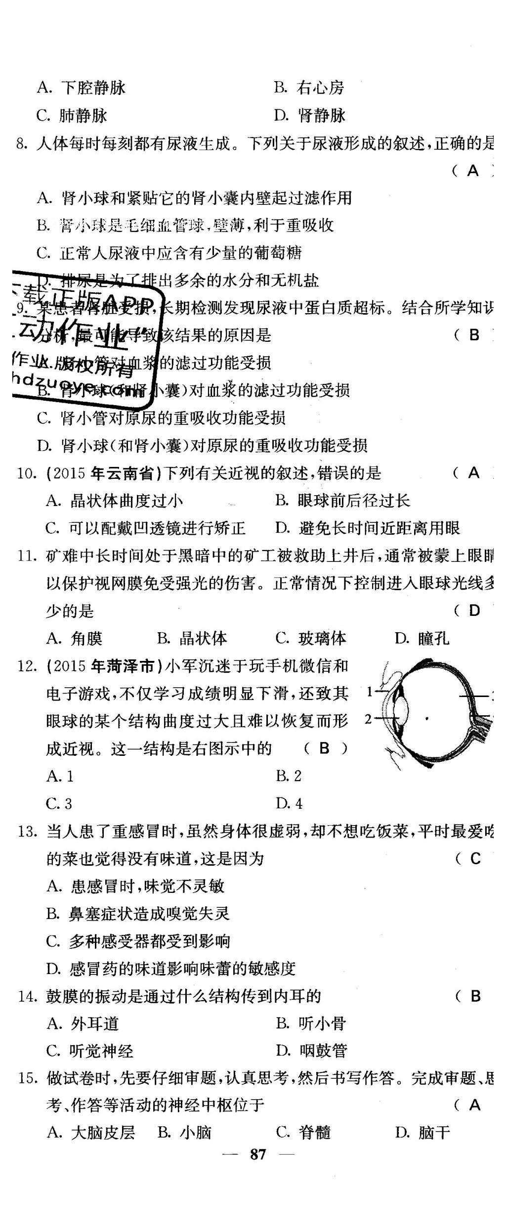 2016年課堂點(diǎn)睛七年級(jí)生物下冊(cè)人教版 綜合測(cè)試卷第81頁