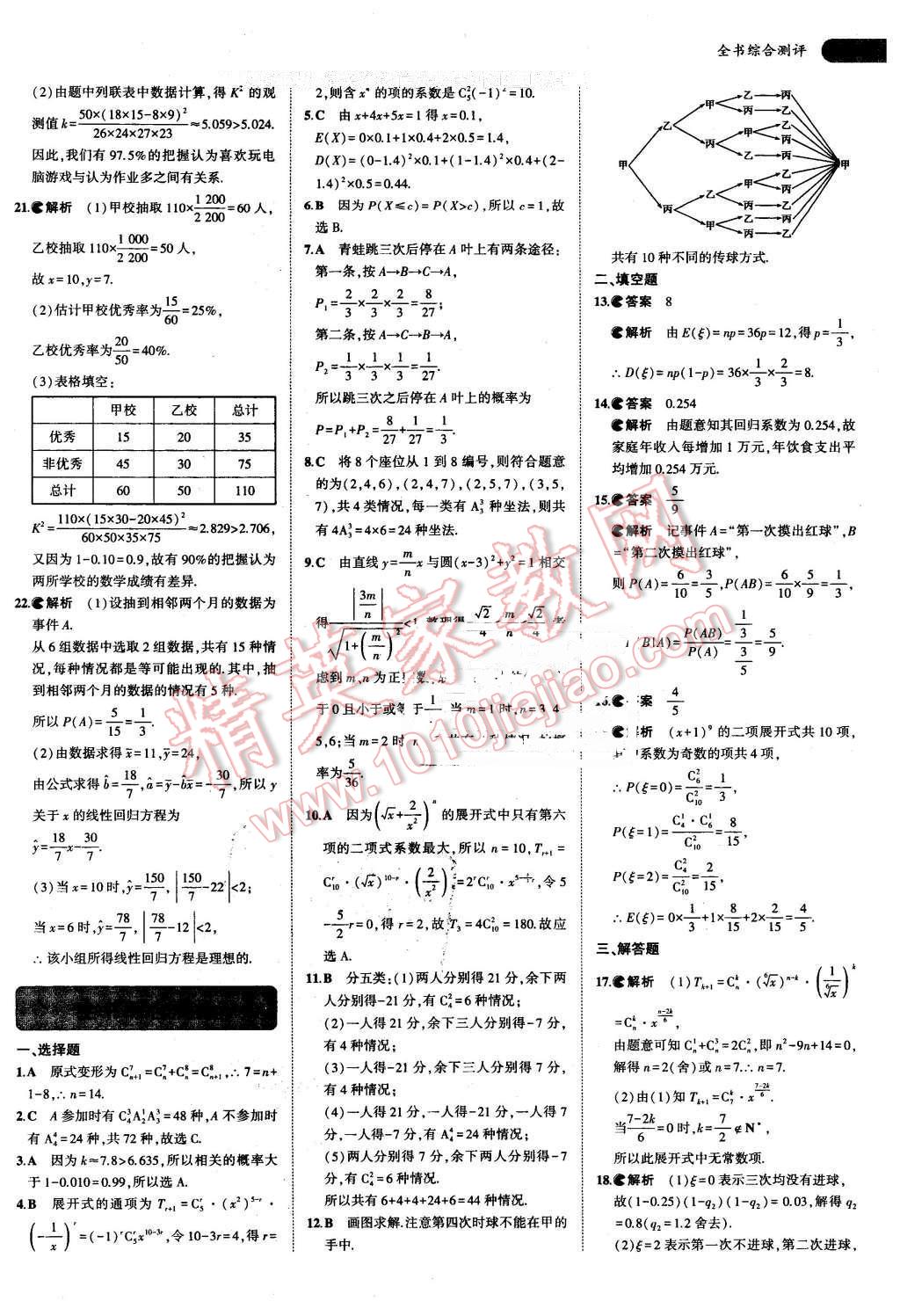 课本高中数学选修2-3人教A版 参考答案第22页