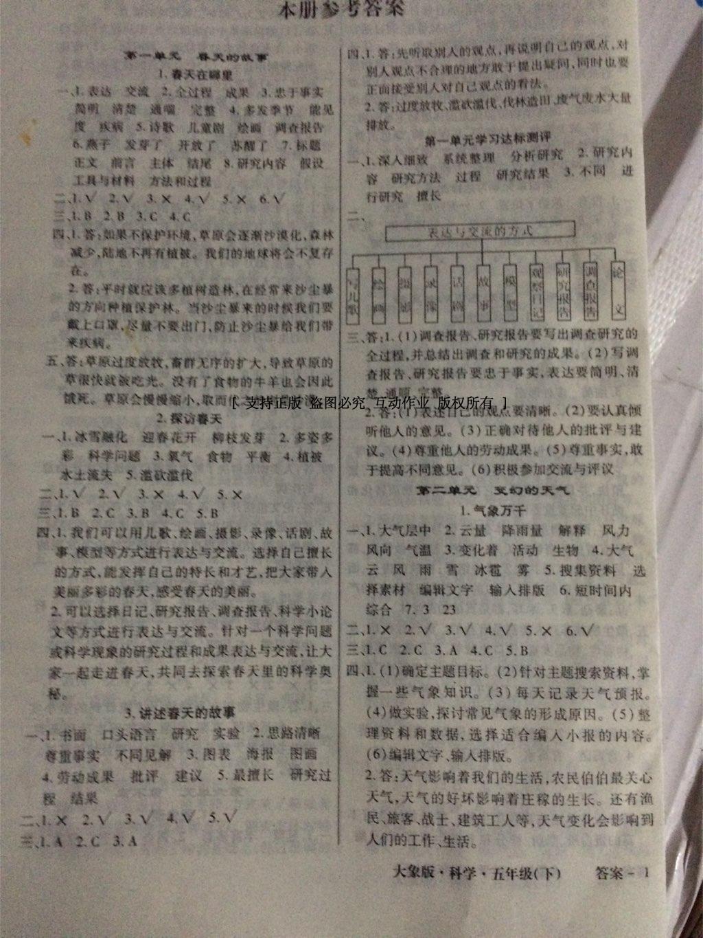 科学同步训练五年级下册教科版 第13页 参考答案 分享练习册得积分