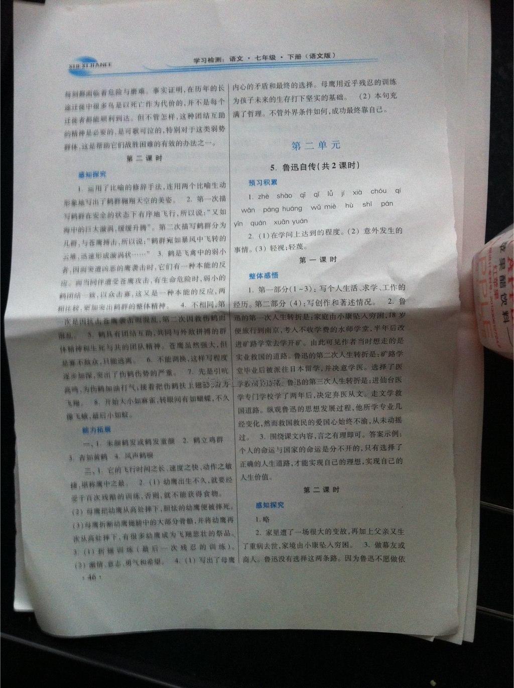 2016年學(xué)習(xí)檢測練習(xí)冊七年級語文下冊河南大學(xué)出版社 第9頁