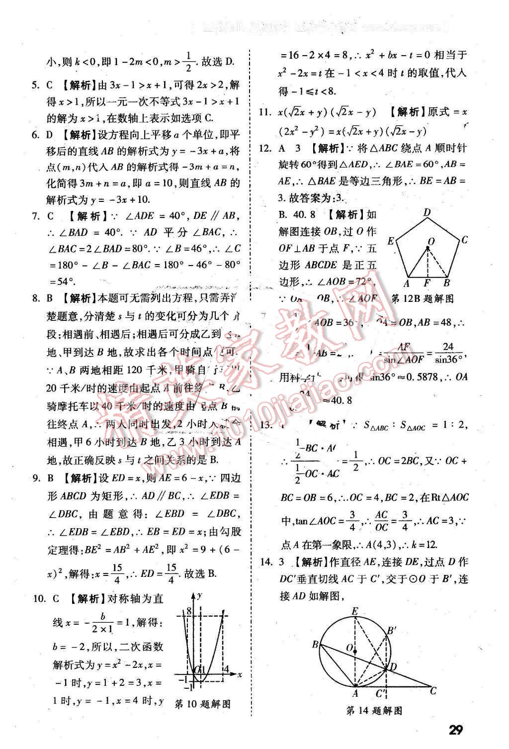 2016年萬唯教育陜西中考試題研究選擇題與填空題數(shù)學第9年第9版 第29頁