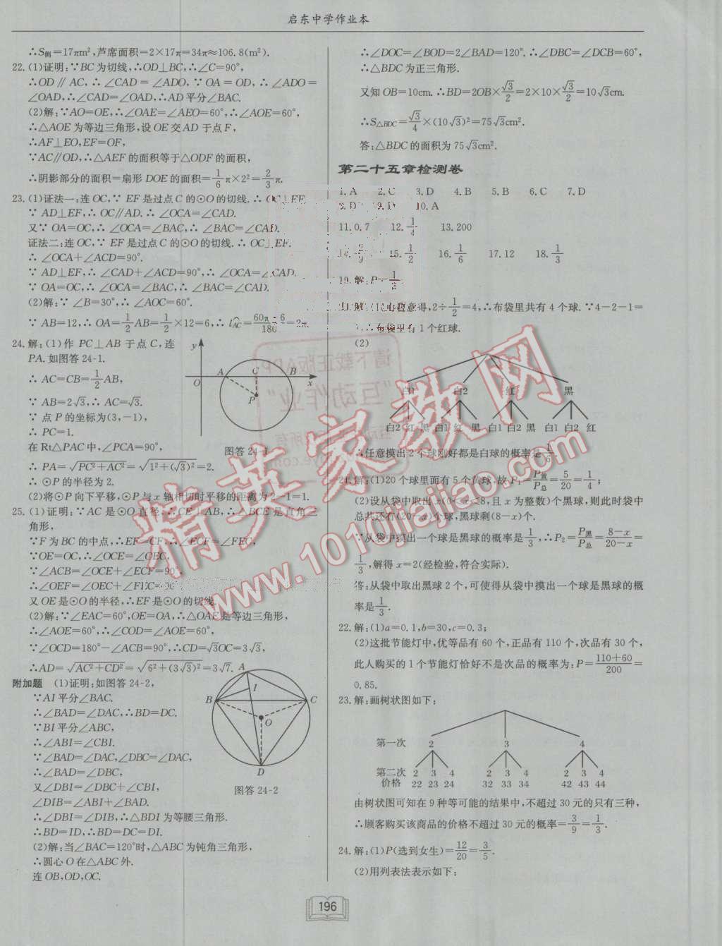 2016年啟東中學(xué)作業(yè)本九年級(jí)數(shù)學(xué)上冊(cè)人教版 參考答案第32頁