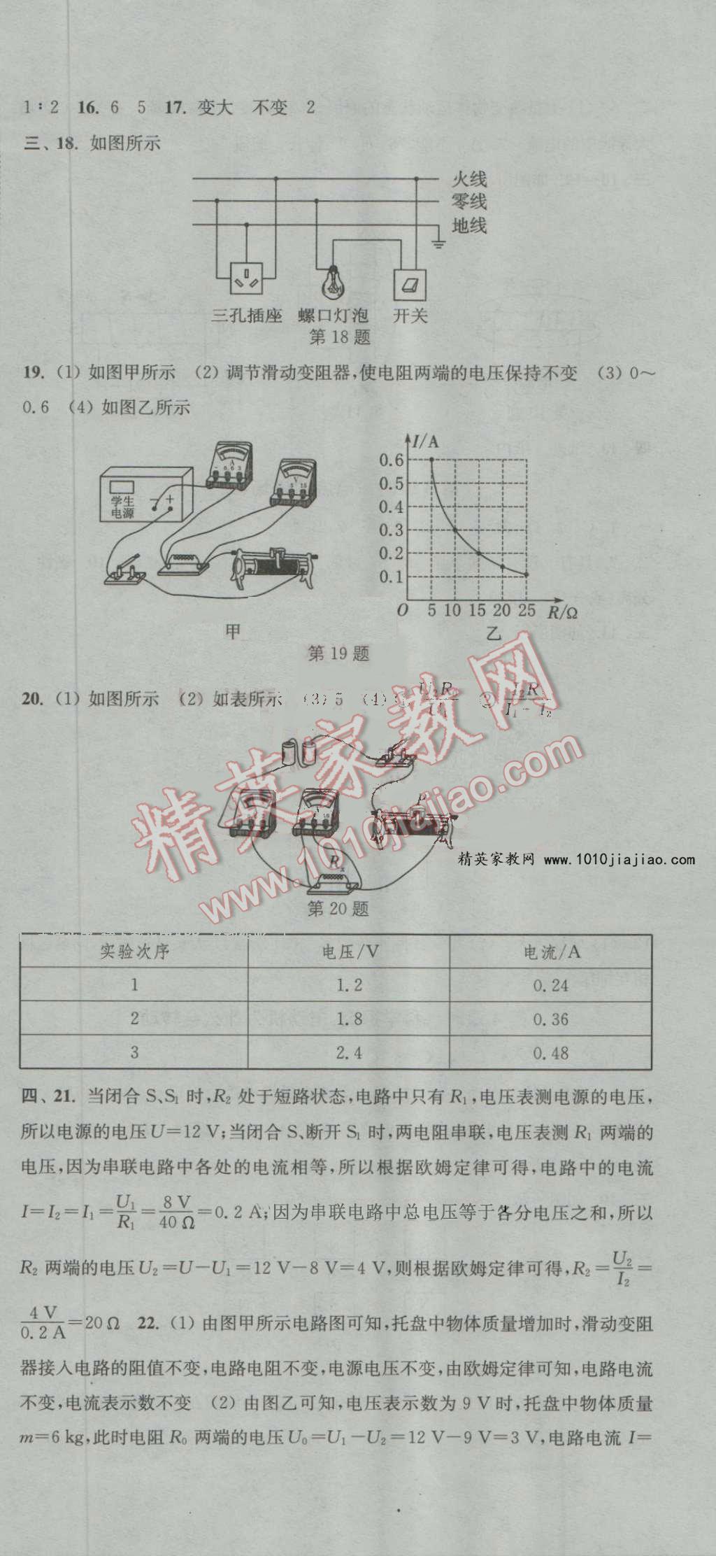 2016年通城學(xué)典活頁(yè)檢測(cè)九年級(jí)物理全一冊(cè)滬科版 參考答案第18頁(yè)