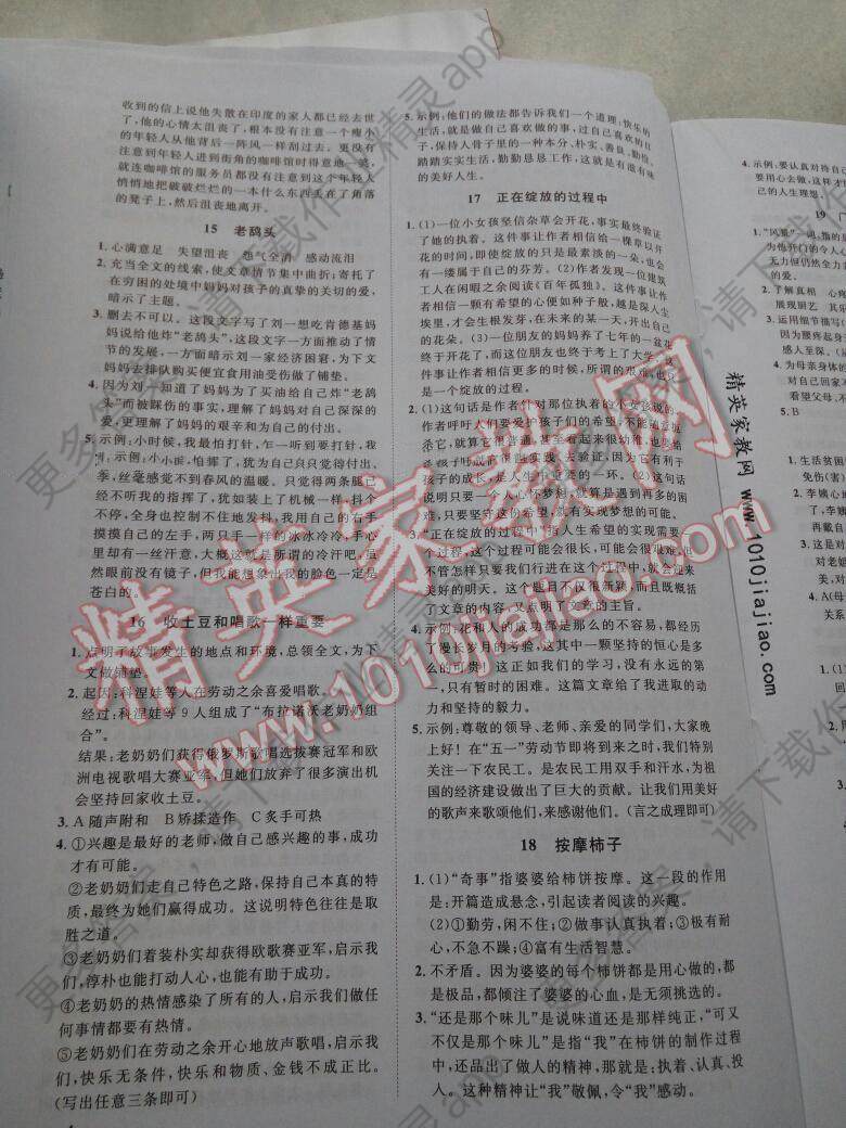 2015年新概念阅读现代文拓展训练八年级答案