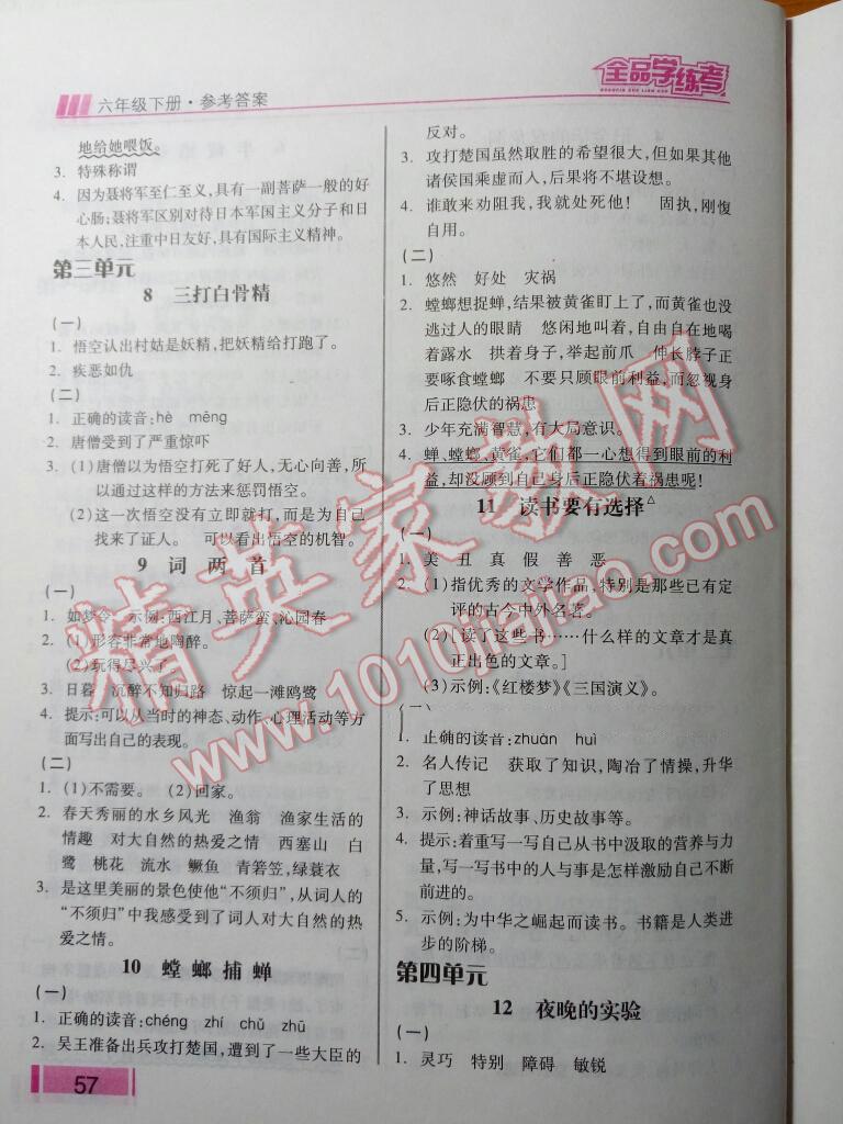 2016年全品學(xué)練考六年級(jí)語(yǔ)文下冊(cè)蘇教版 第19頁(yè)