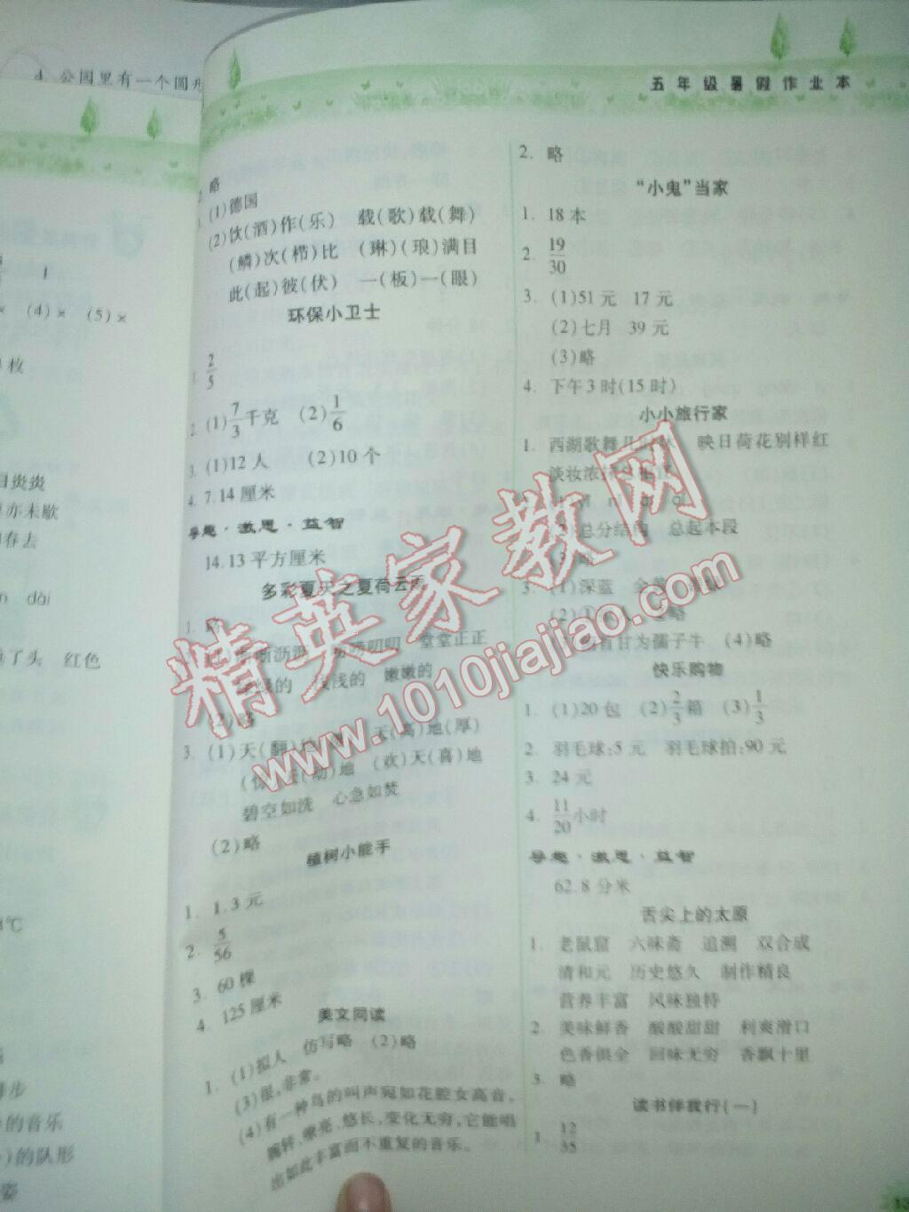 2016年暑假作业本小学五年级语文人教版数学苏教版希望出版社 第2页