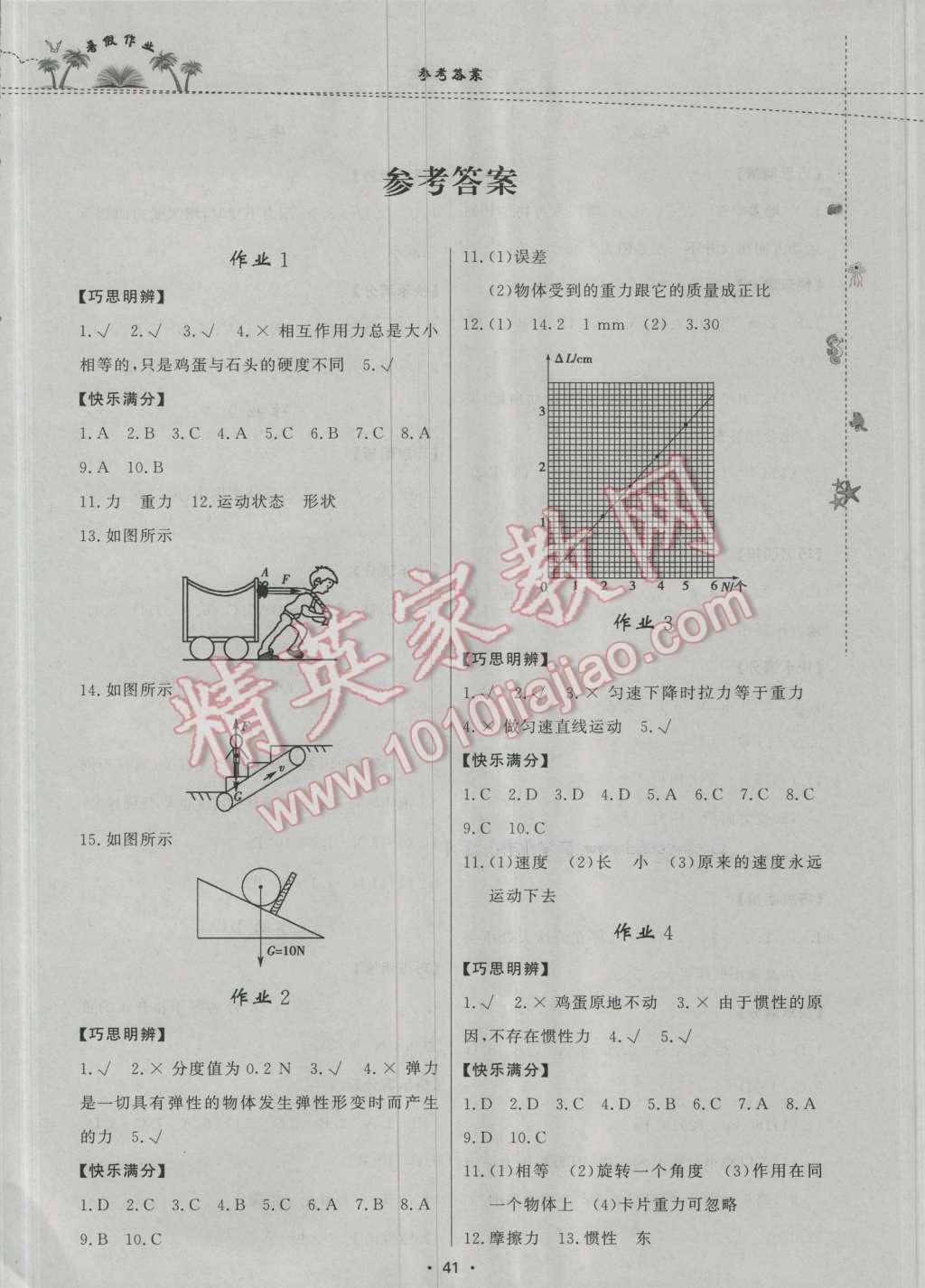 2016年暑假作业八年级物理内蒙古人民出版社 第1页