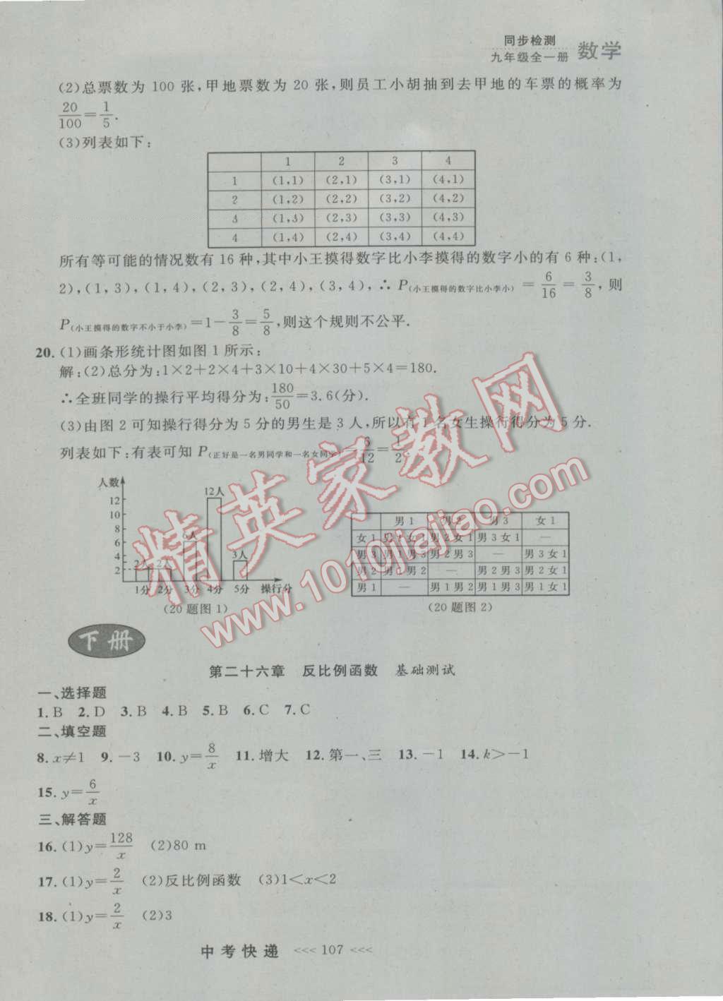 2016年中考快遞同步檢測九年級數(shù)學(xué)全一冊人教版大連版 參考答案第43頁