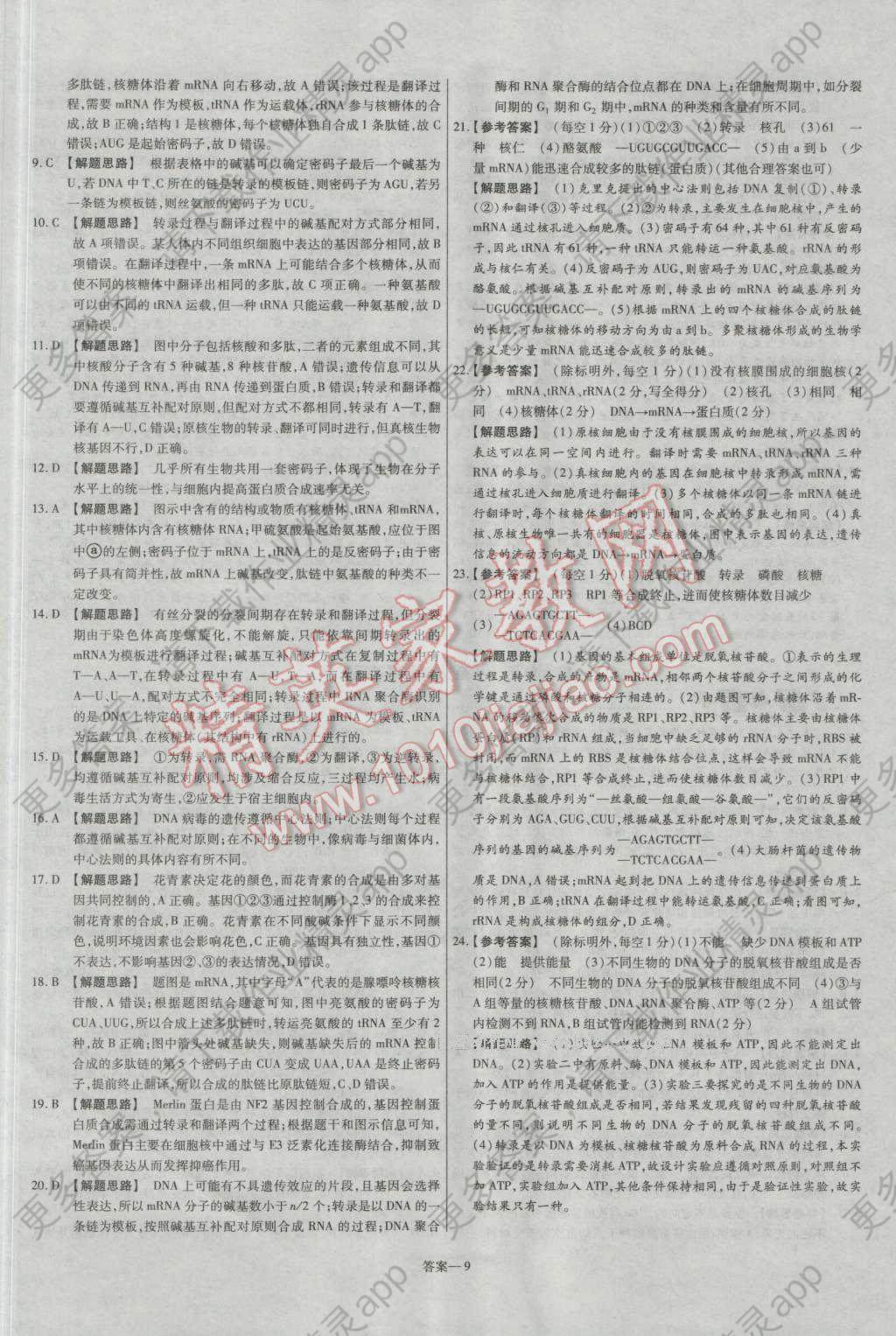 金考卷活页题选高中生物必修2人教版答案