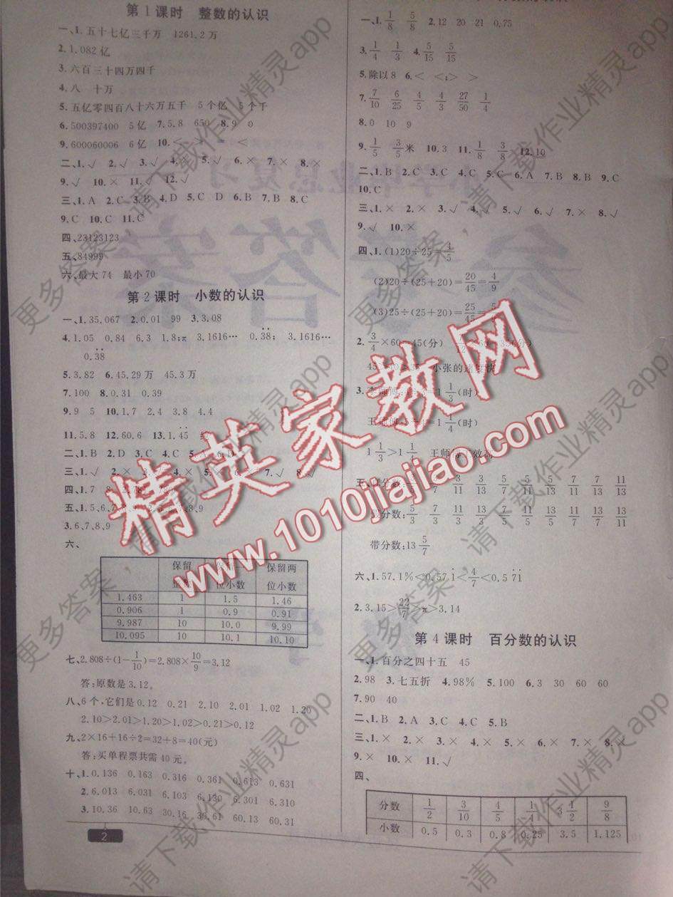 2016年阳光计划第一步小学毕业总复习数学答