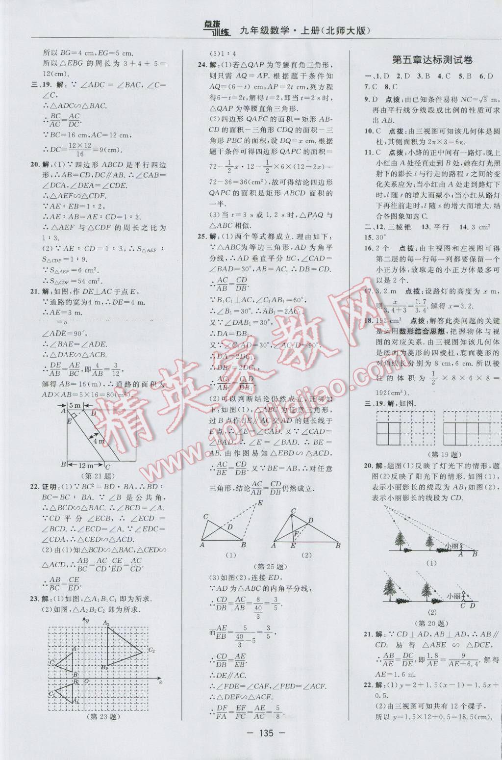 2016年點撥訓(xùn)練九年級數(shù)學(xué)上冊北師大版 參考答案第5頁