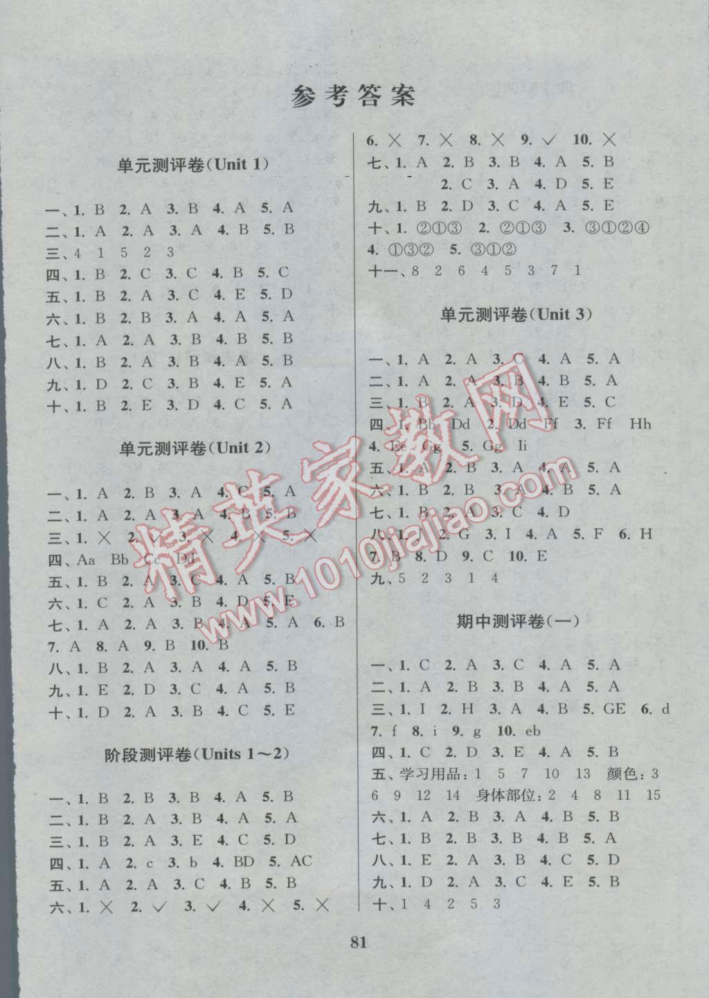 2016年通城學(xué)典小學(xué)全程測(cè)評(píng)卷三年級(jí)英語(yǔ)上冊(cè)人教PEP版 參考答案第5頁(yè)